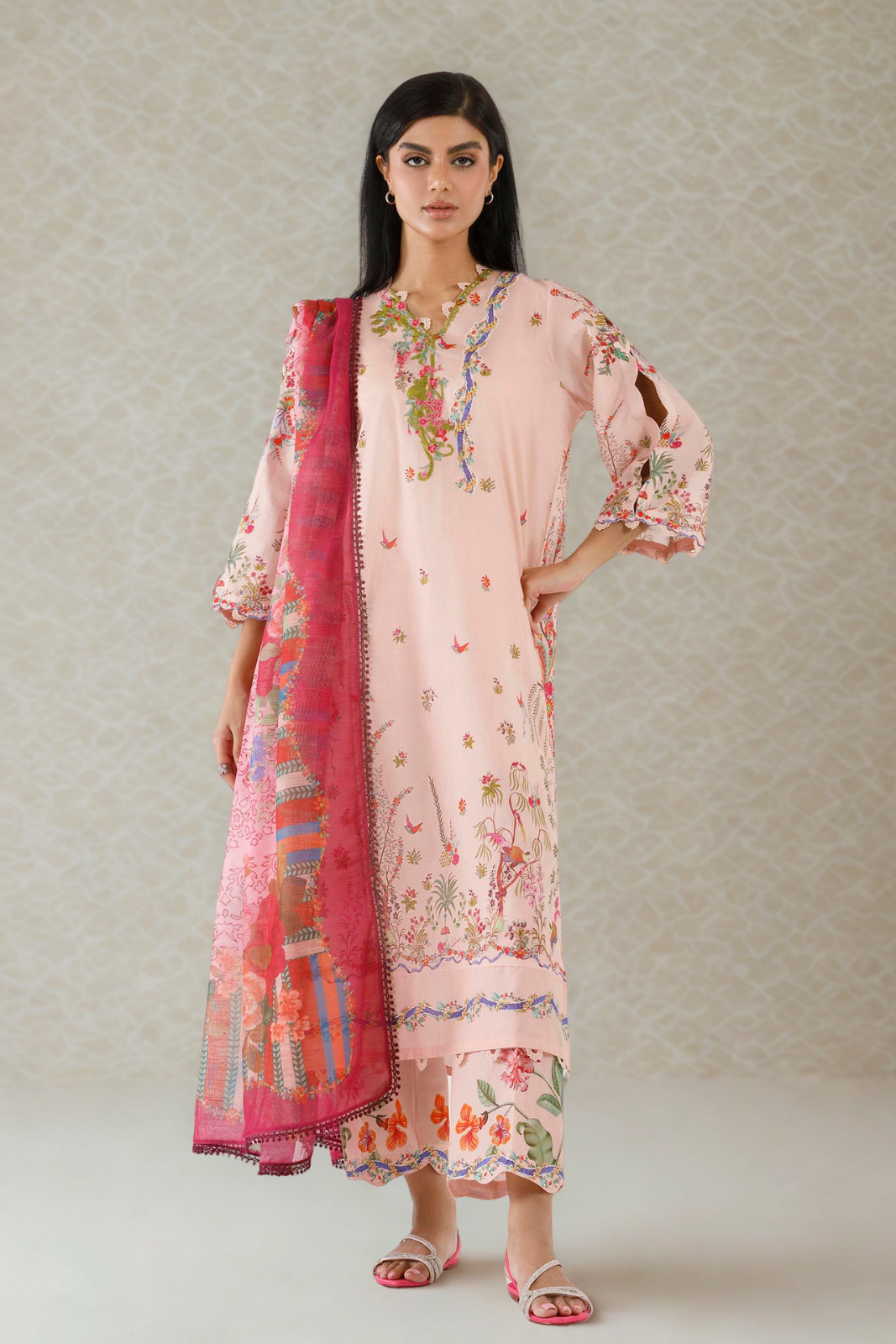 Stitched Embroidered Muzlin Suit Main image