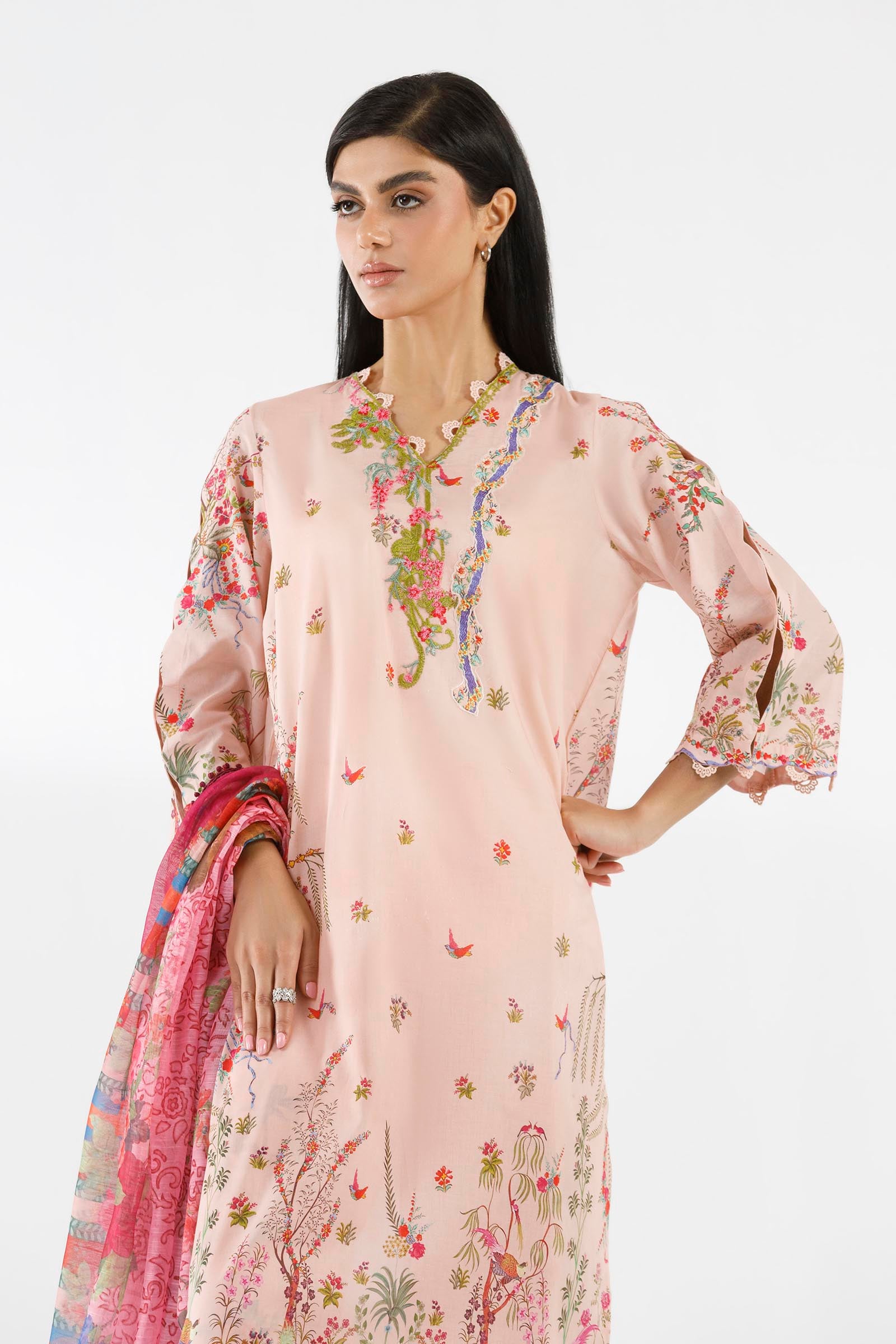 Stitched Embroidered Muzlin Suit Secondary image