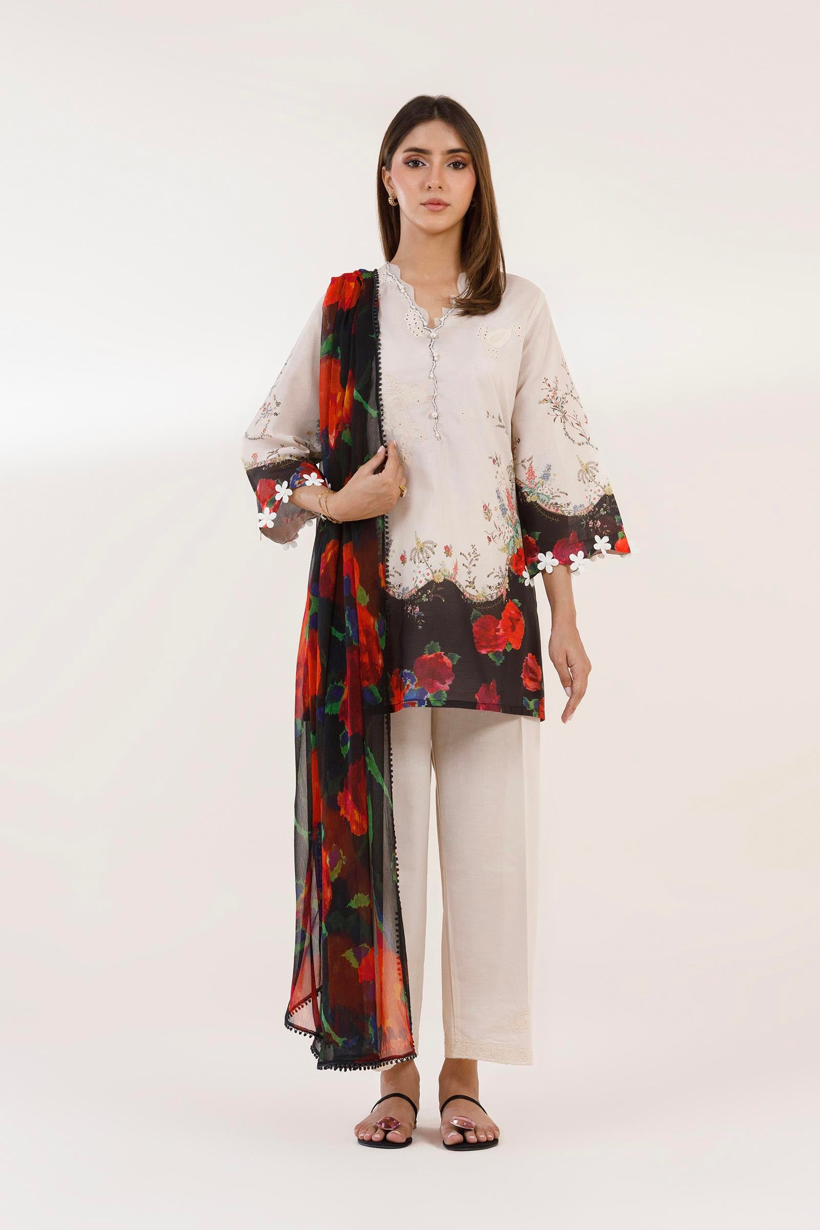 Stitched Embroidered Muzlin Suit Main image