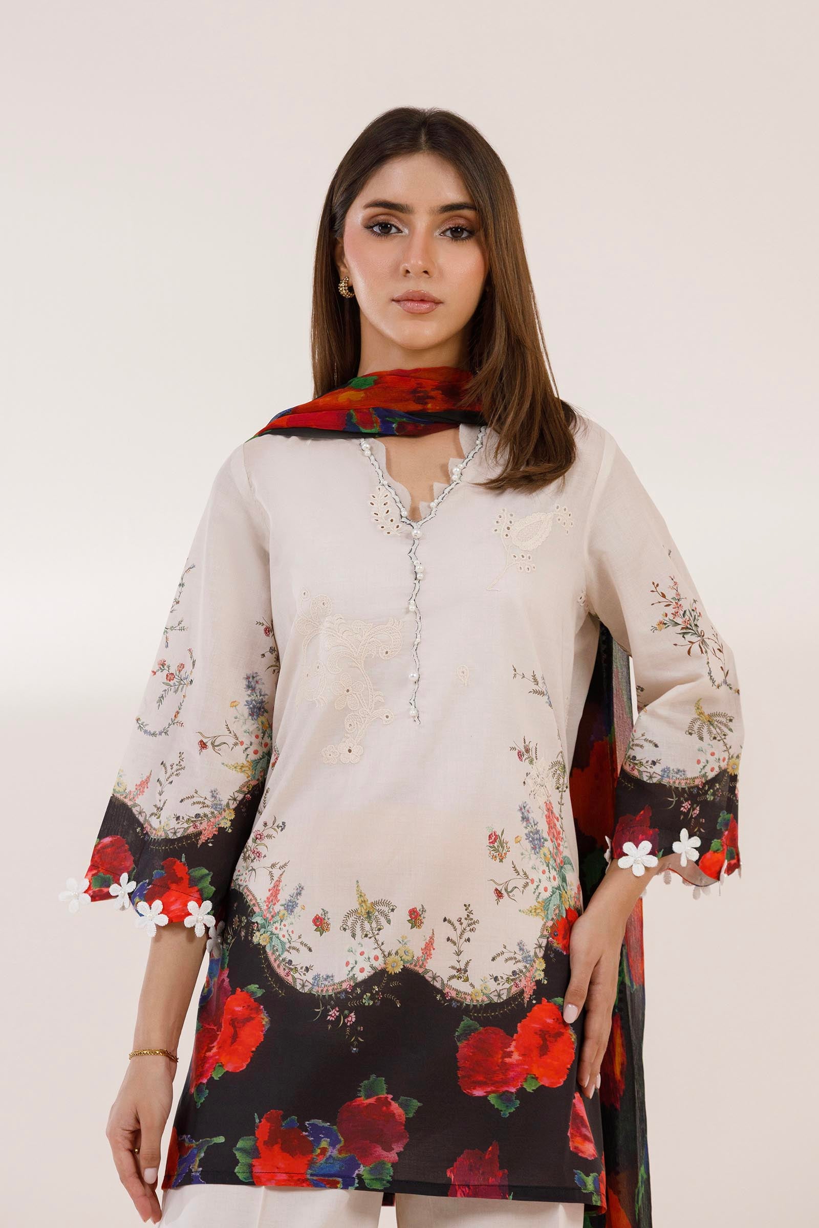 Stitched Embroidered Muzlin Suit Secondary image