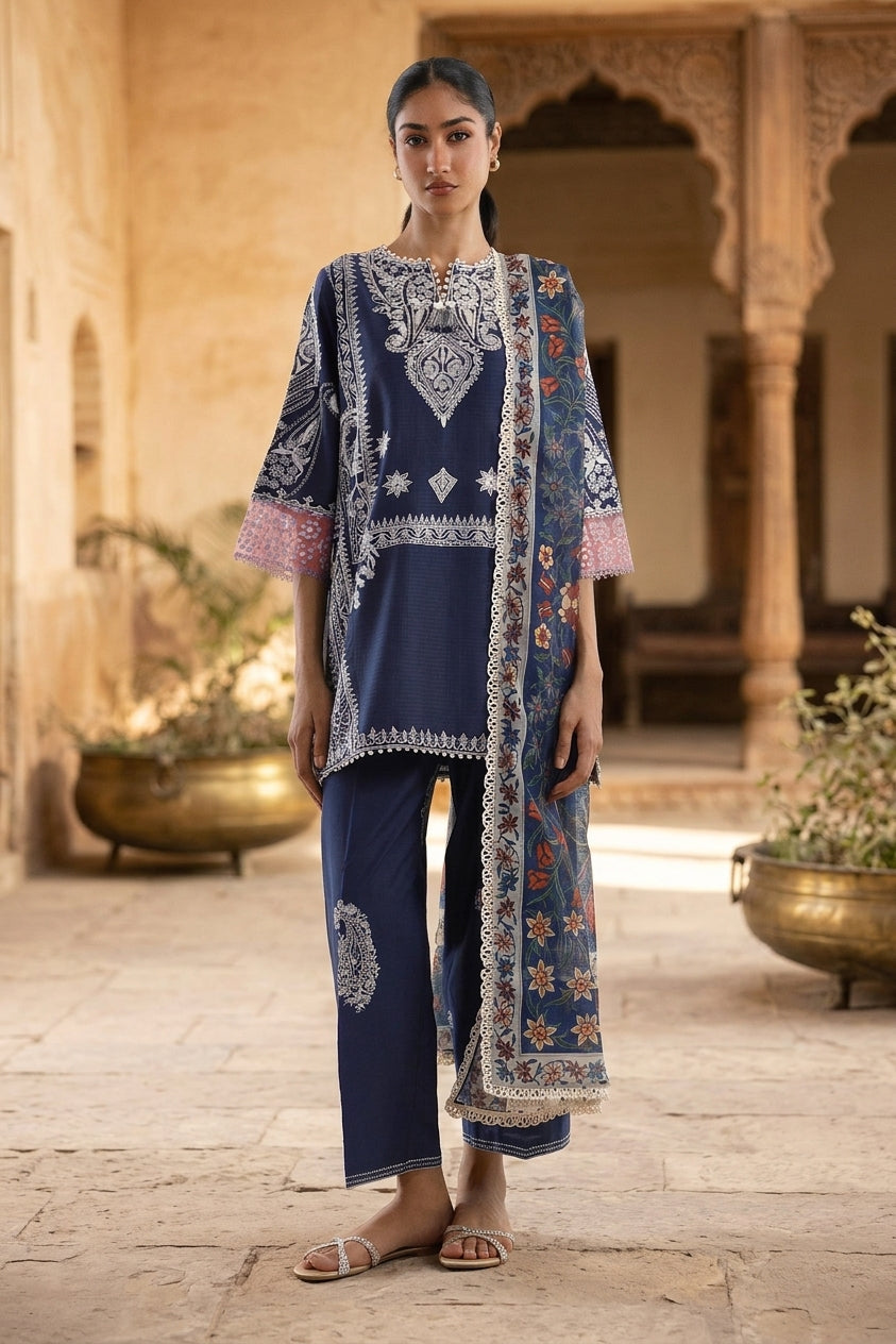 Stitched Embroidered Muzlin Lawn Suit