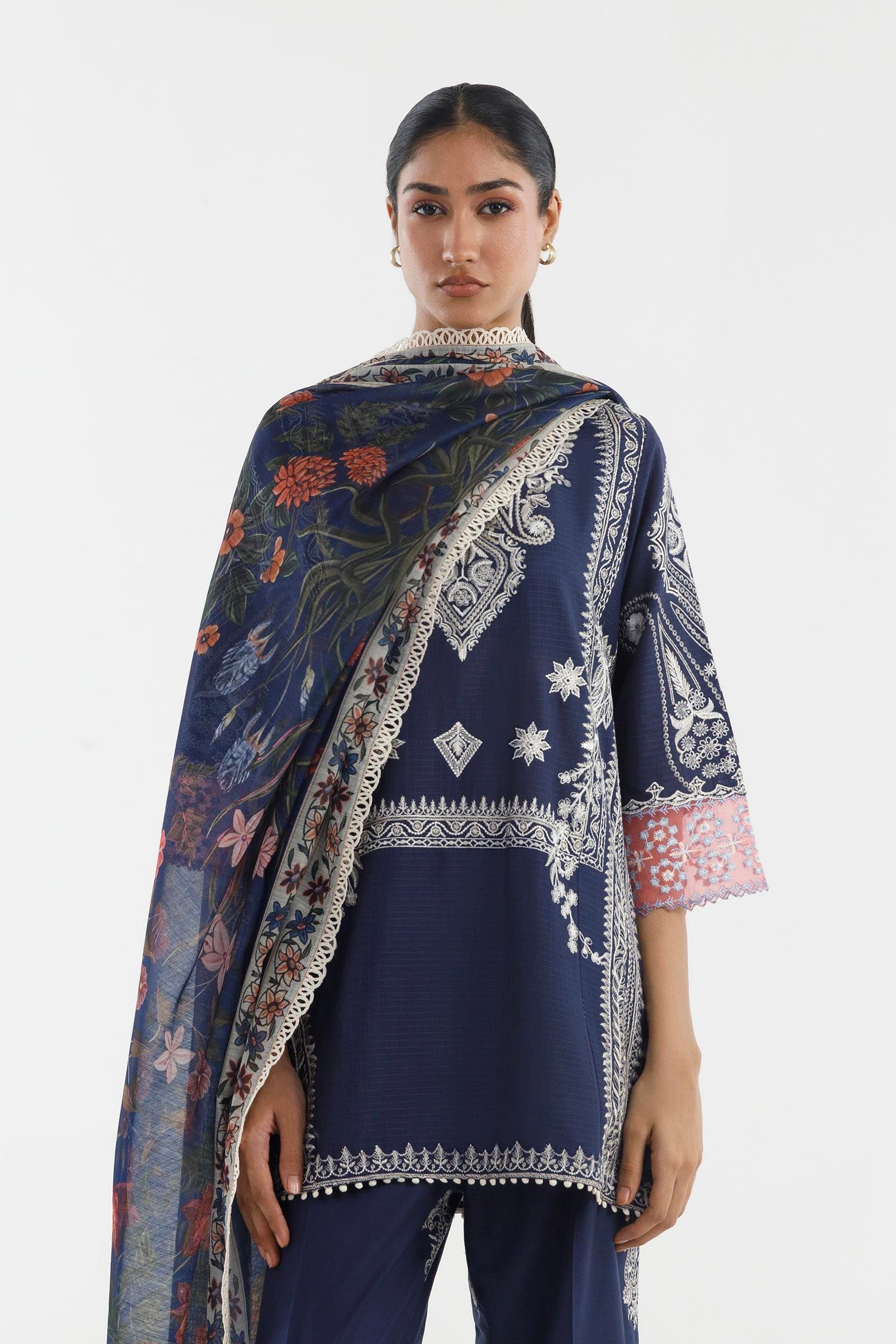 Stitched Embroidered Muzlin Lawn Suit Secondary image