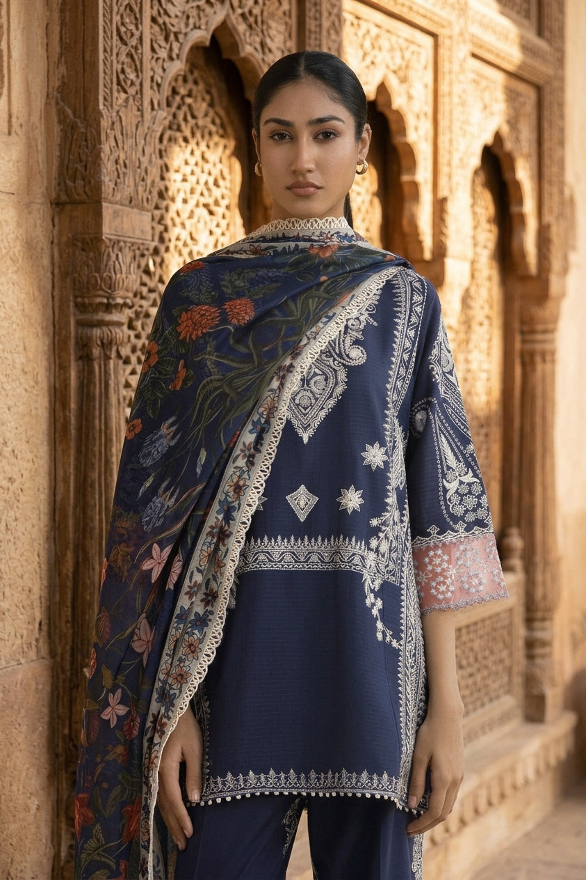 Stitched Embroidered Muzlin Lawn Suit