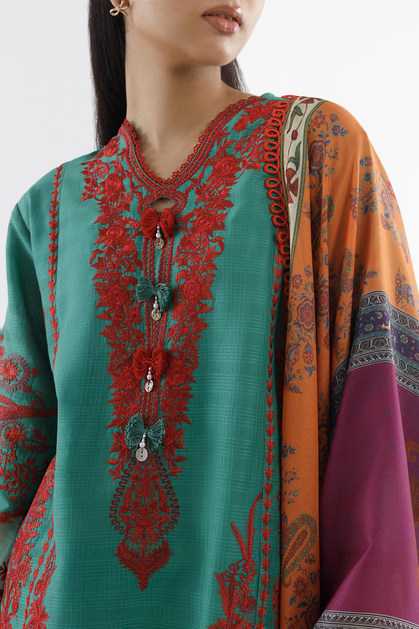 Stitched Embroidered Muzlin Cambric Suit Secondary image