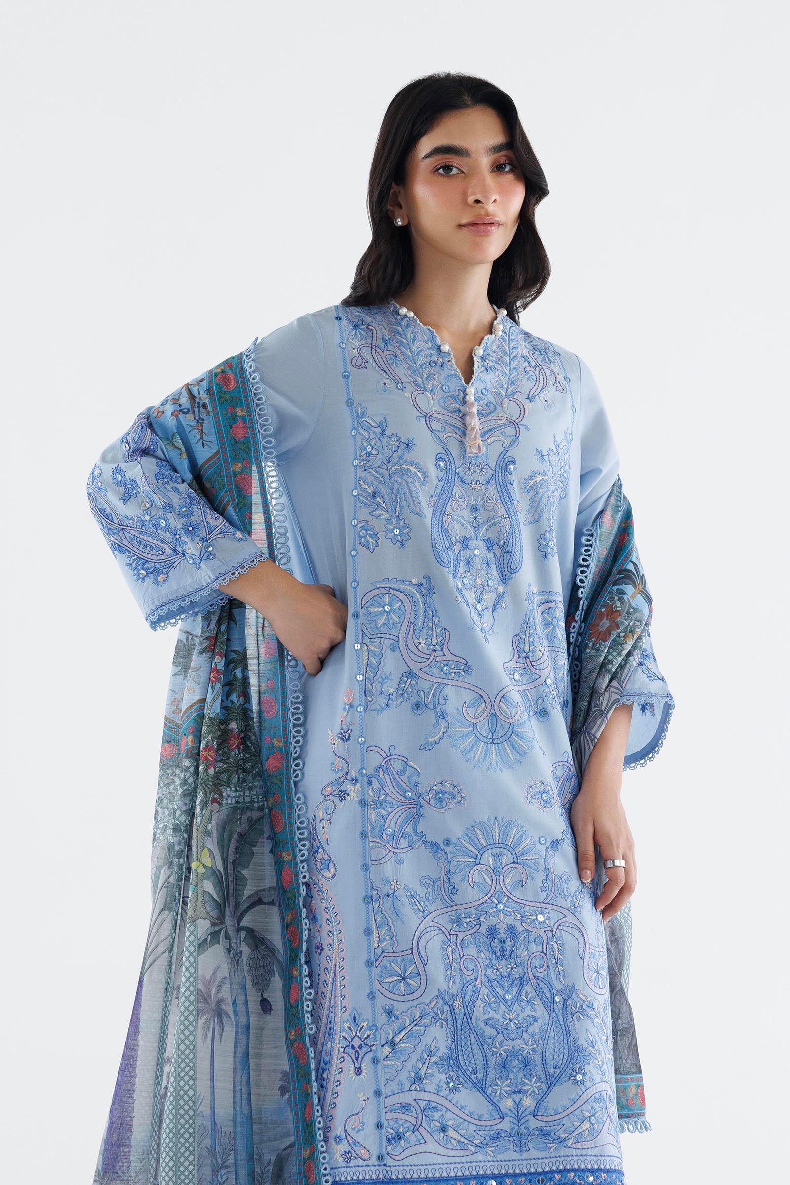Stitched Embroidered Cambric Suit Secondary image