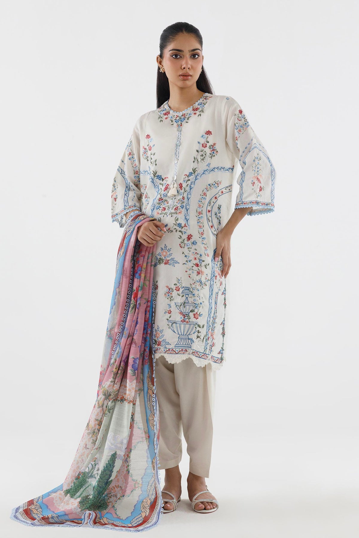 Stitched Embroidered Muzlin Lawn Suit