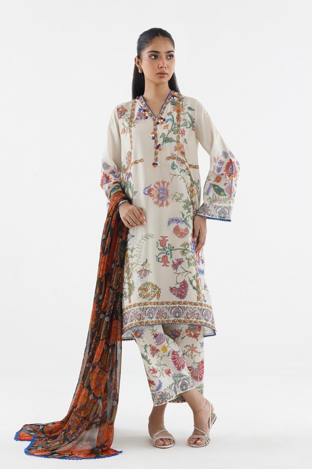 Stitched Embroidered Muzlin Lawn Suit Main image