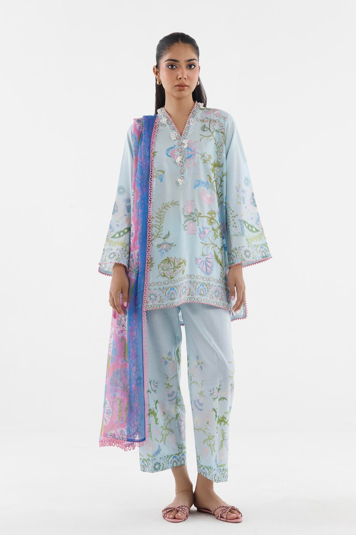 Stitched Embroidered Muzlin Cambric Suit Main image