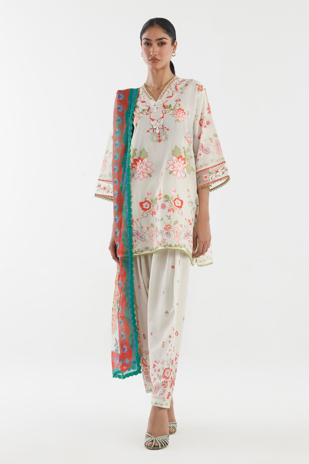 Stitched Embroidered Muzlin Lawn Suit Main image
