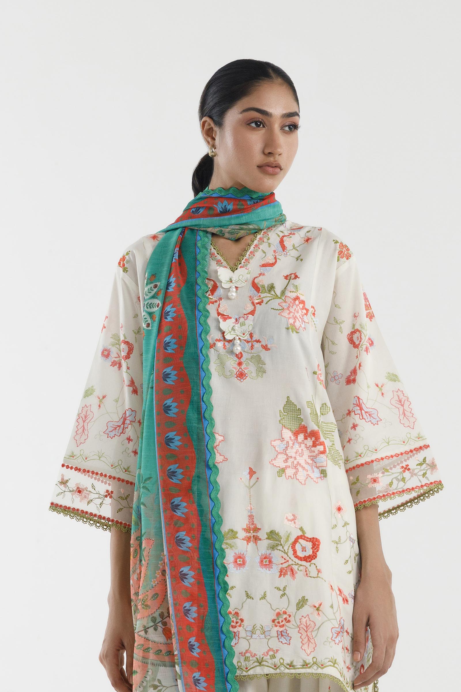 Stitched Embroidered Muzlin Lawn Suit Secondary image