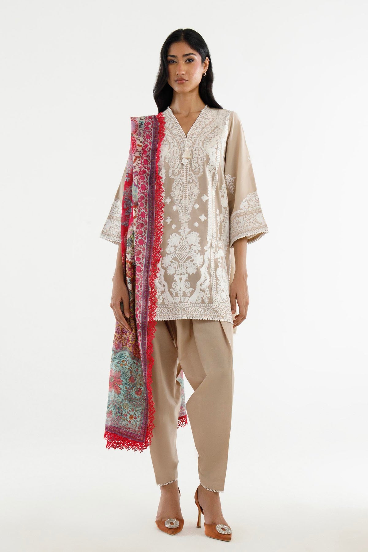 Stitched Embroidered Muzlin Lawn Suit Main image