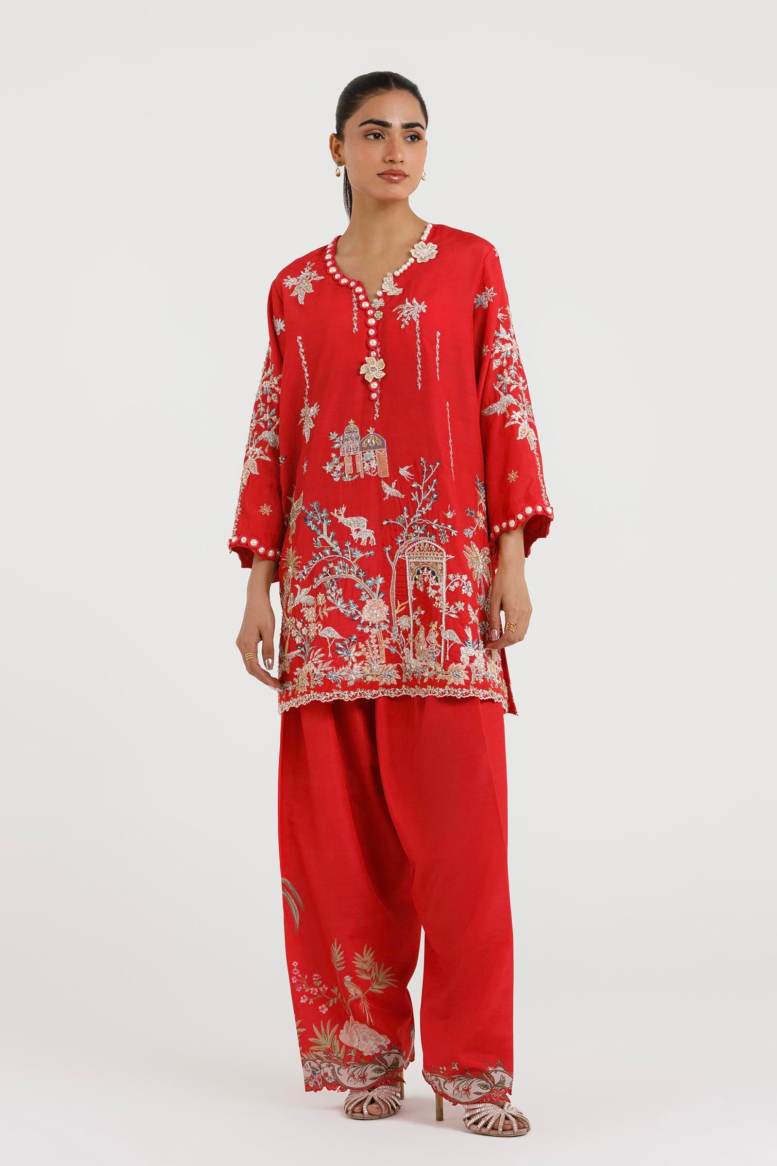 Stitched Embroidered Raw Silk Shirt+ Shalwar Main image