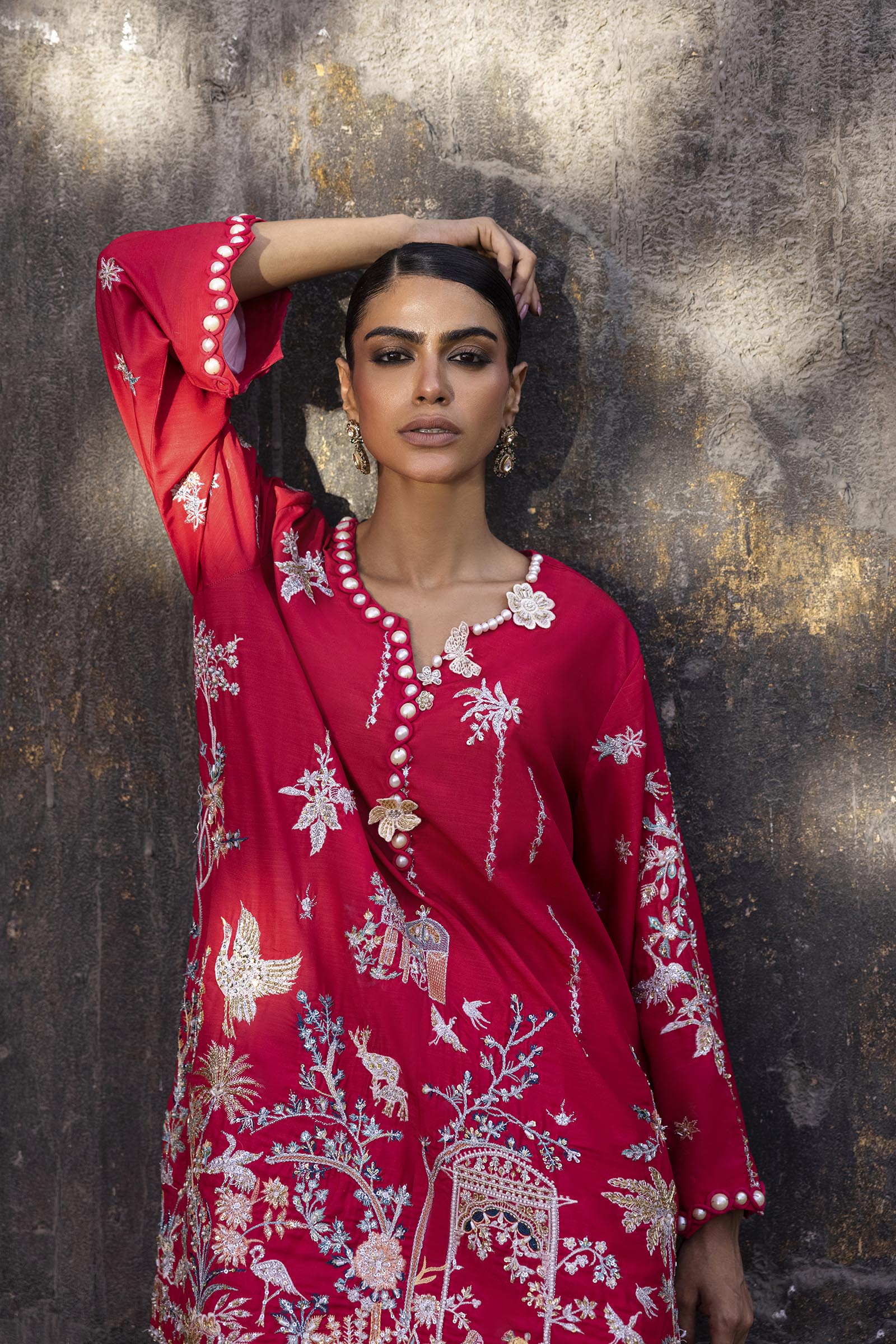 Stitched Embroidered Raw Silk Shirt+ Shalwar
