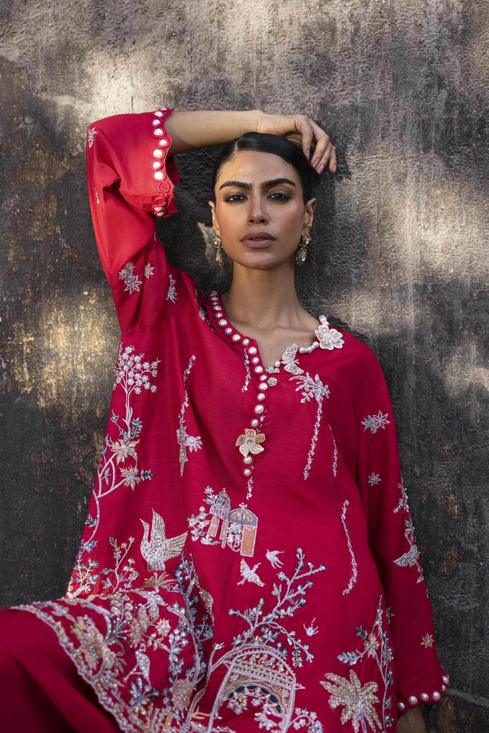 Stitched Embroidered Raw Silk Shirt+ Shalwar