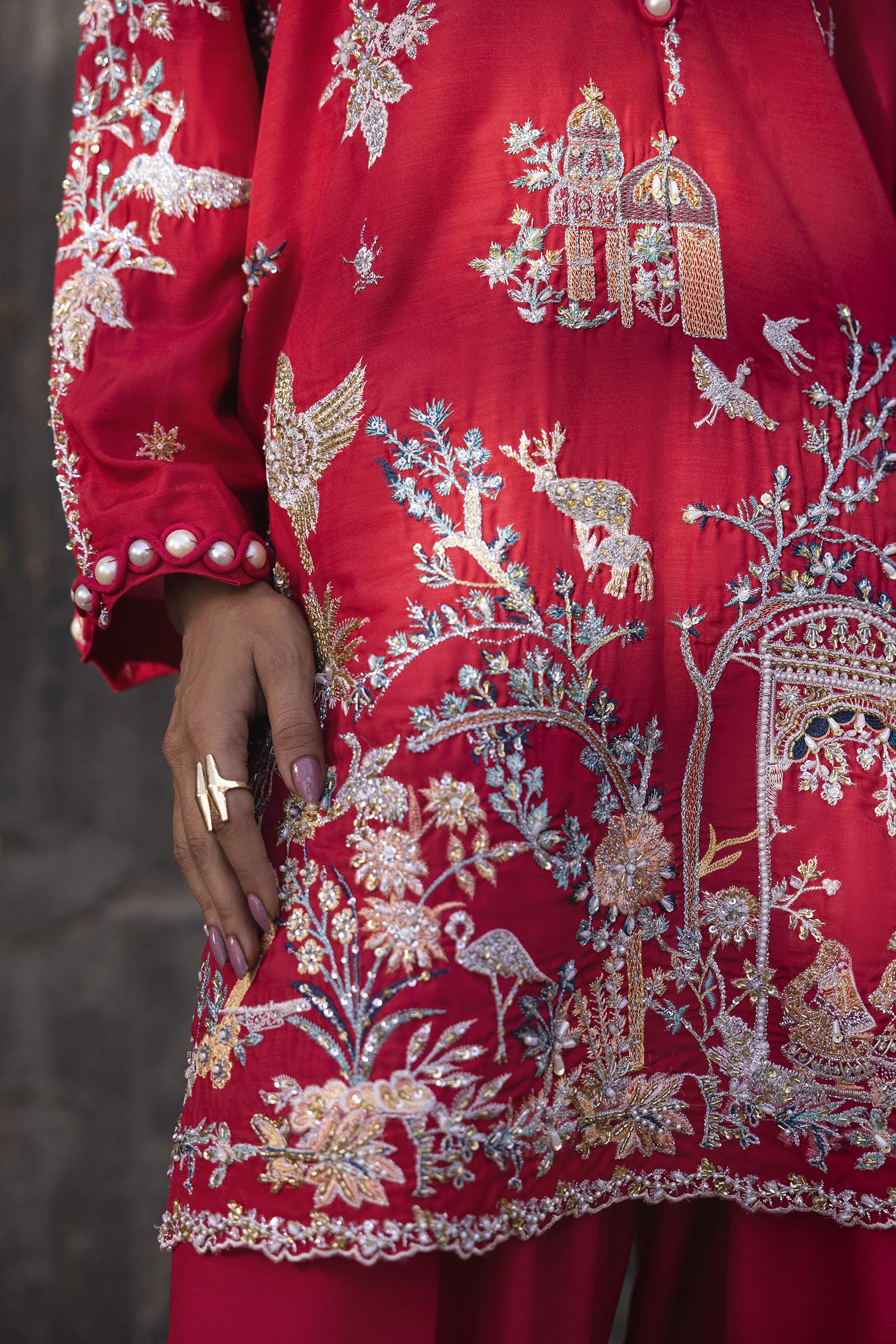 Stitched Embroidered Raw Silk Shirt+ Shalwar
