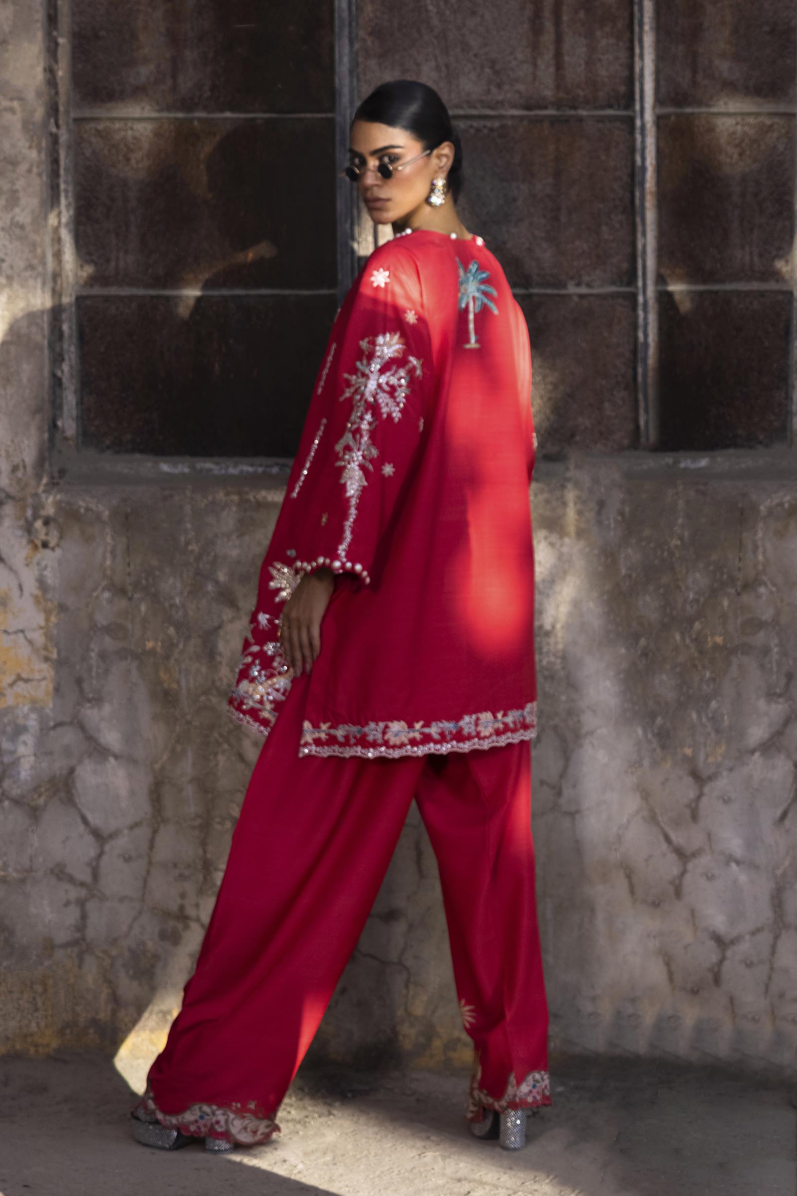 Stitched Embroidered Raw Silk Shirt+ Shalwar