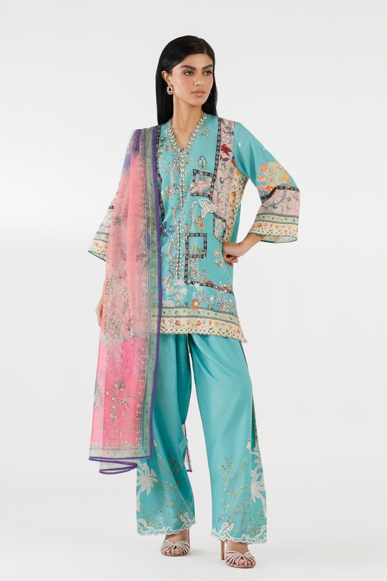 Stitched Printed Raw Silk Suit Main image