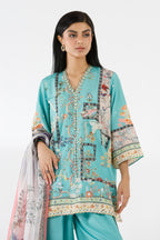 Stitched Printed Raw Silk Suit