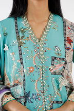 Stitched Printed Raw Silk Suit