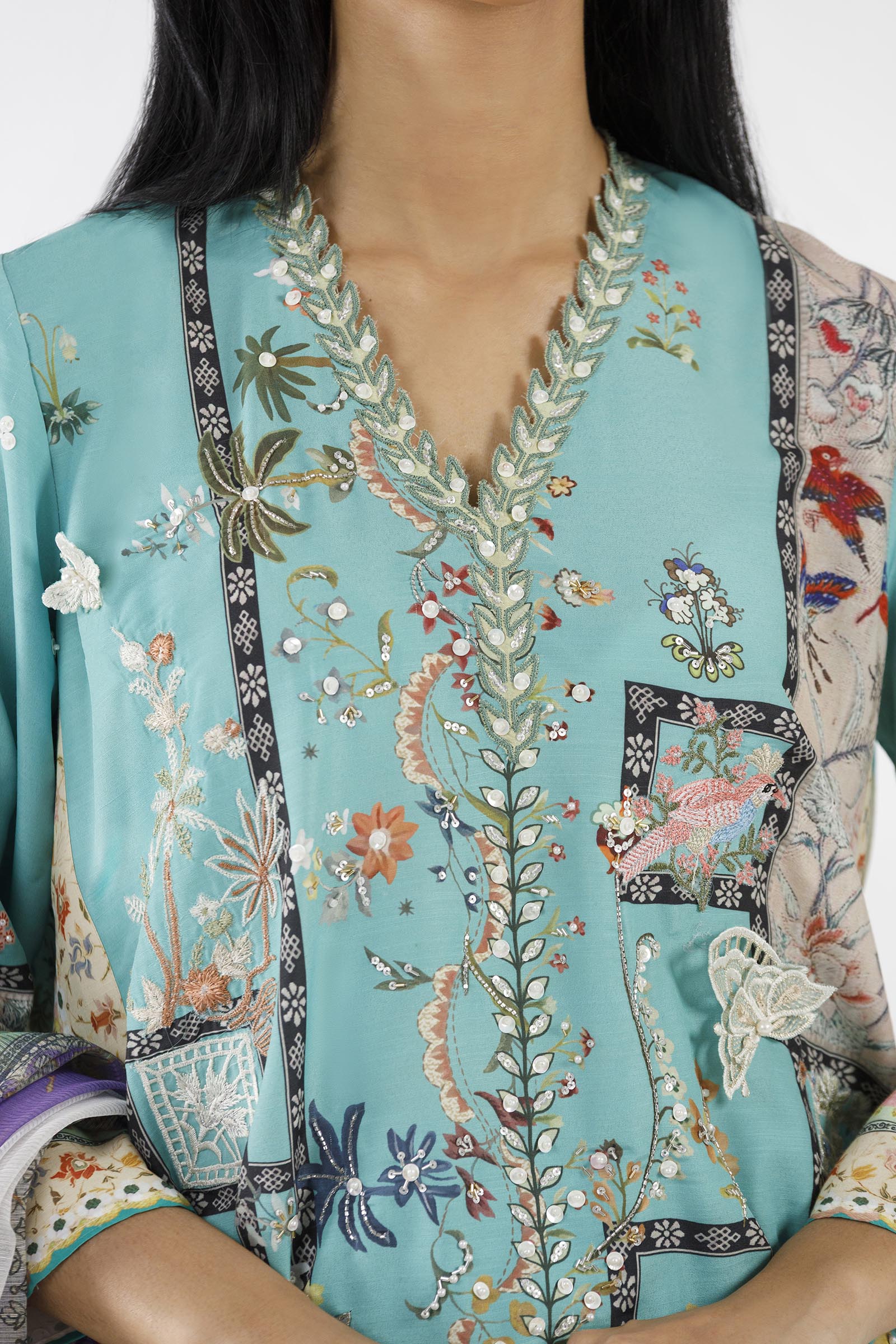 Stitched Printed Raw Silk Suit