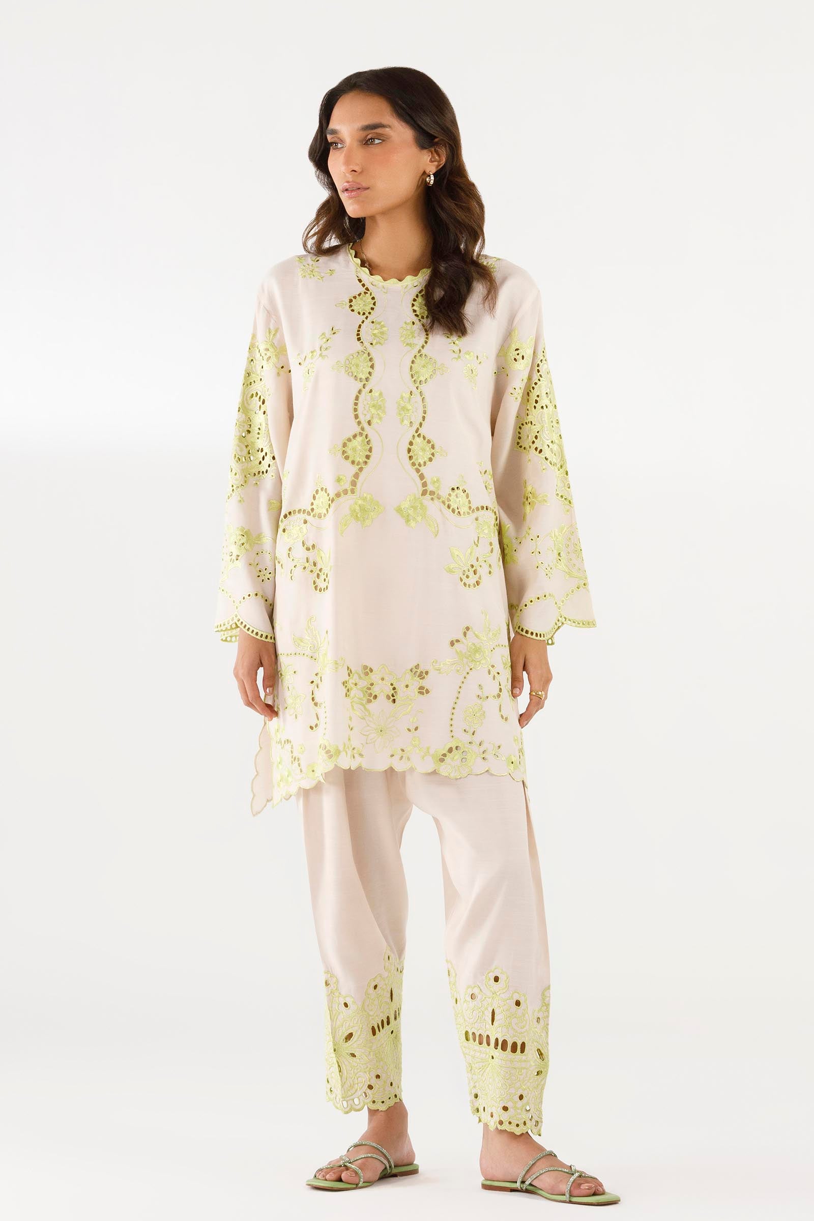 Stitched Embroidered Raw Silk Shirt + Shalwar Main image