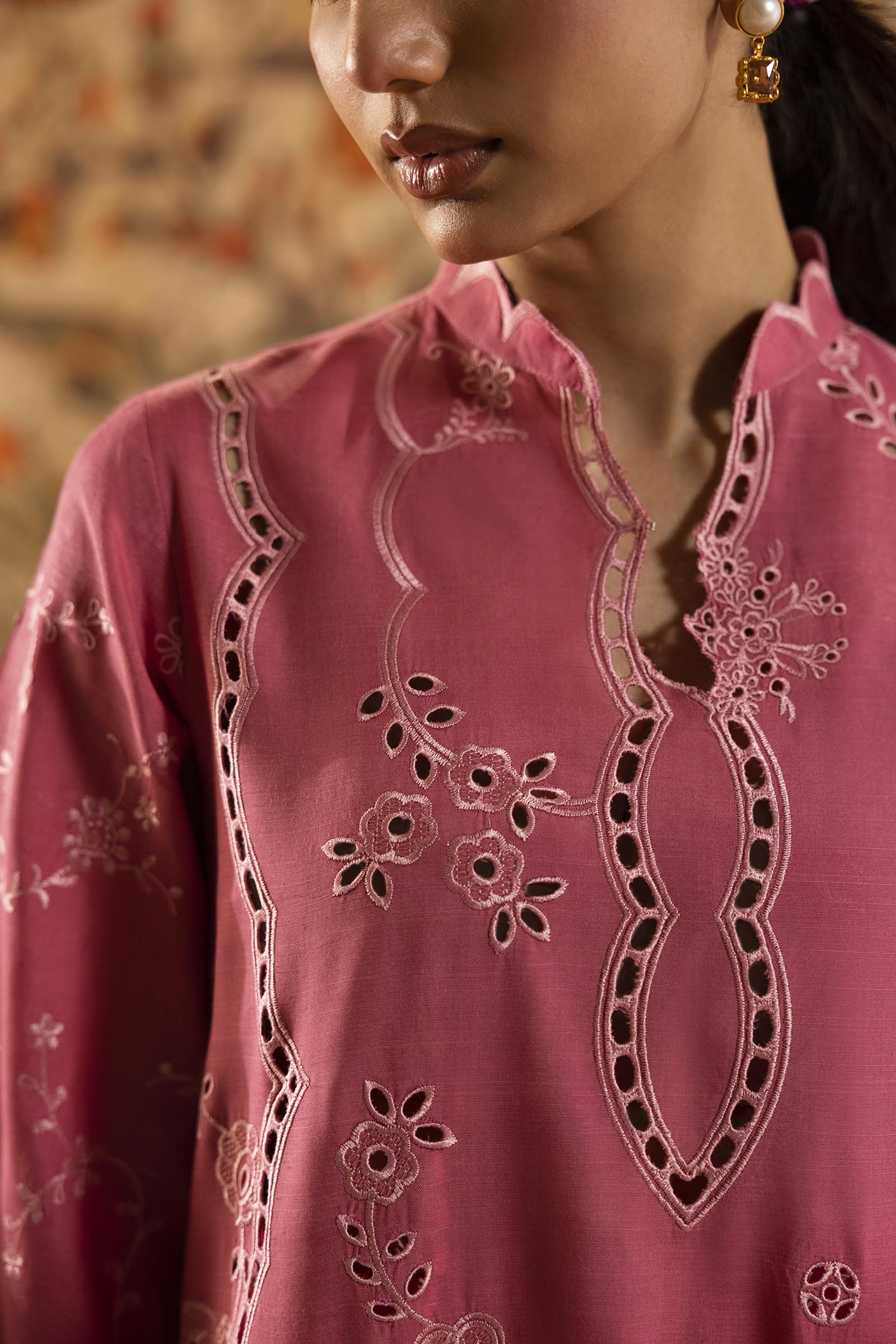 Stitched Embroidered Raw Silk Shirt+ Culotte