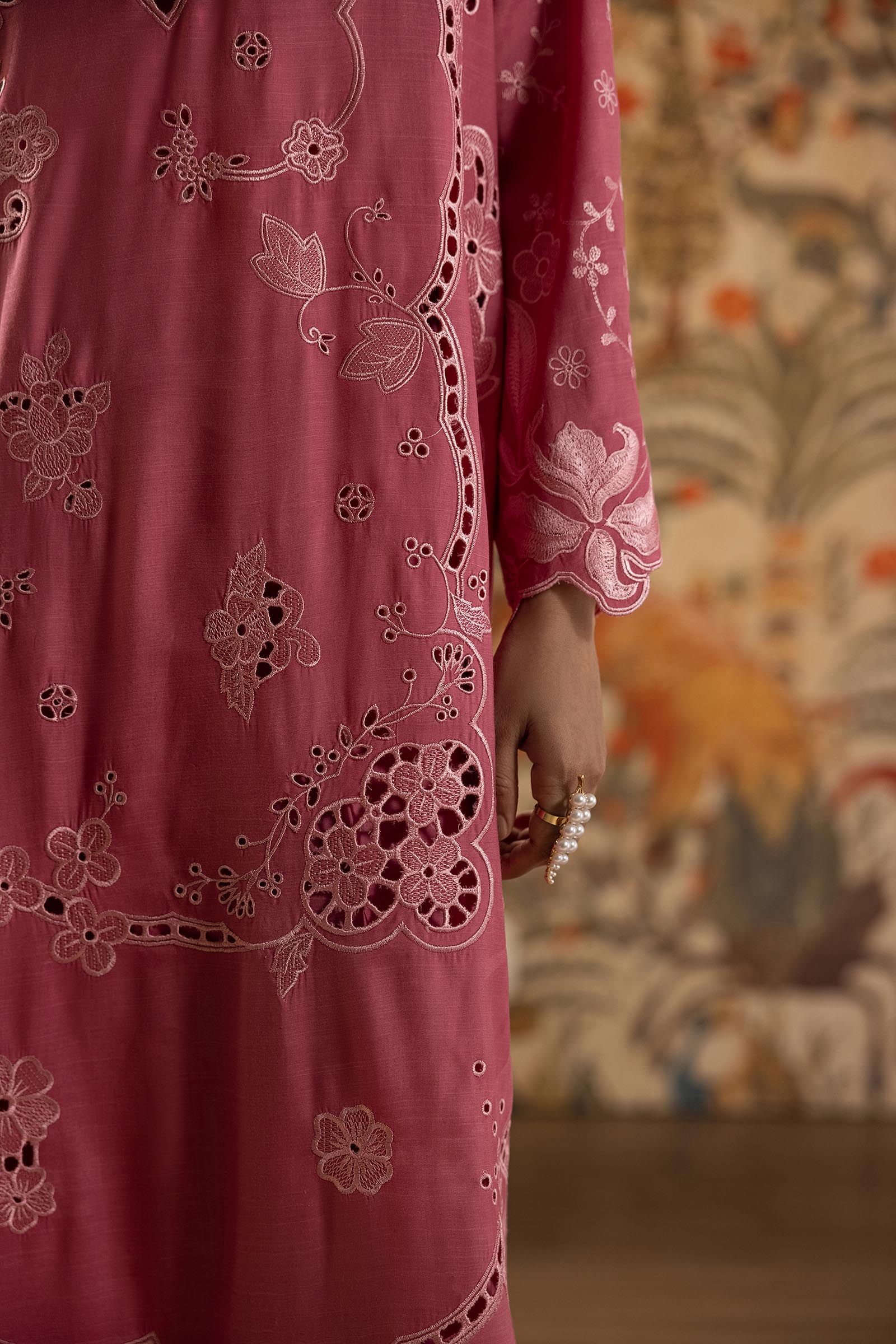 Stitched Embroidered Raw Silk Shirt+ Culotte