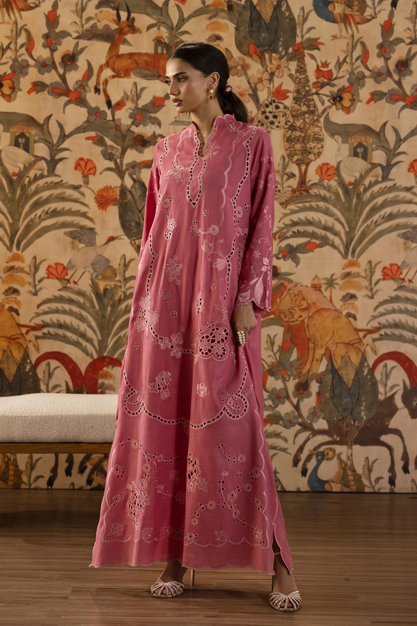 Stitched Embroidered Raw Silk Shirt+ Culotte
