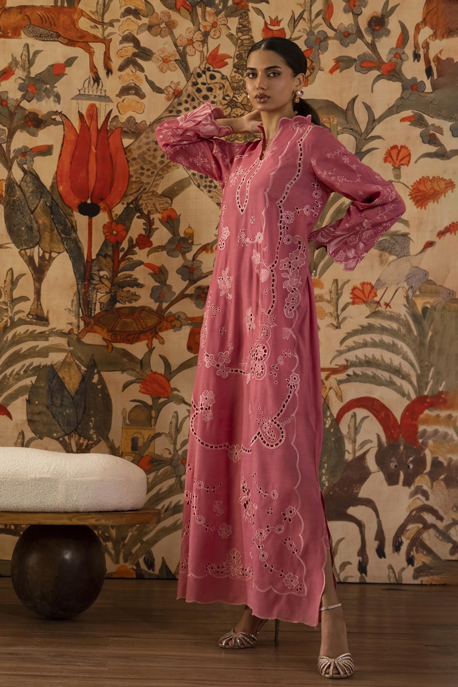 Stitched Embroidered Raw Silk Shirt+ Culotte