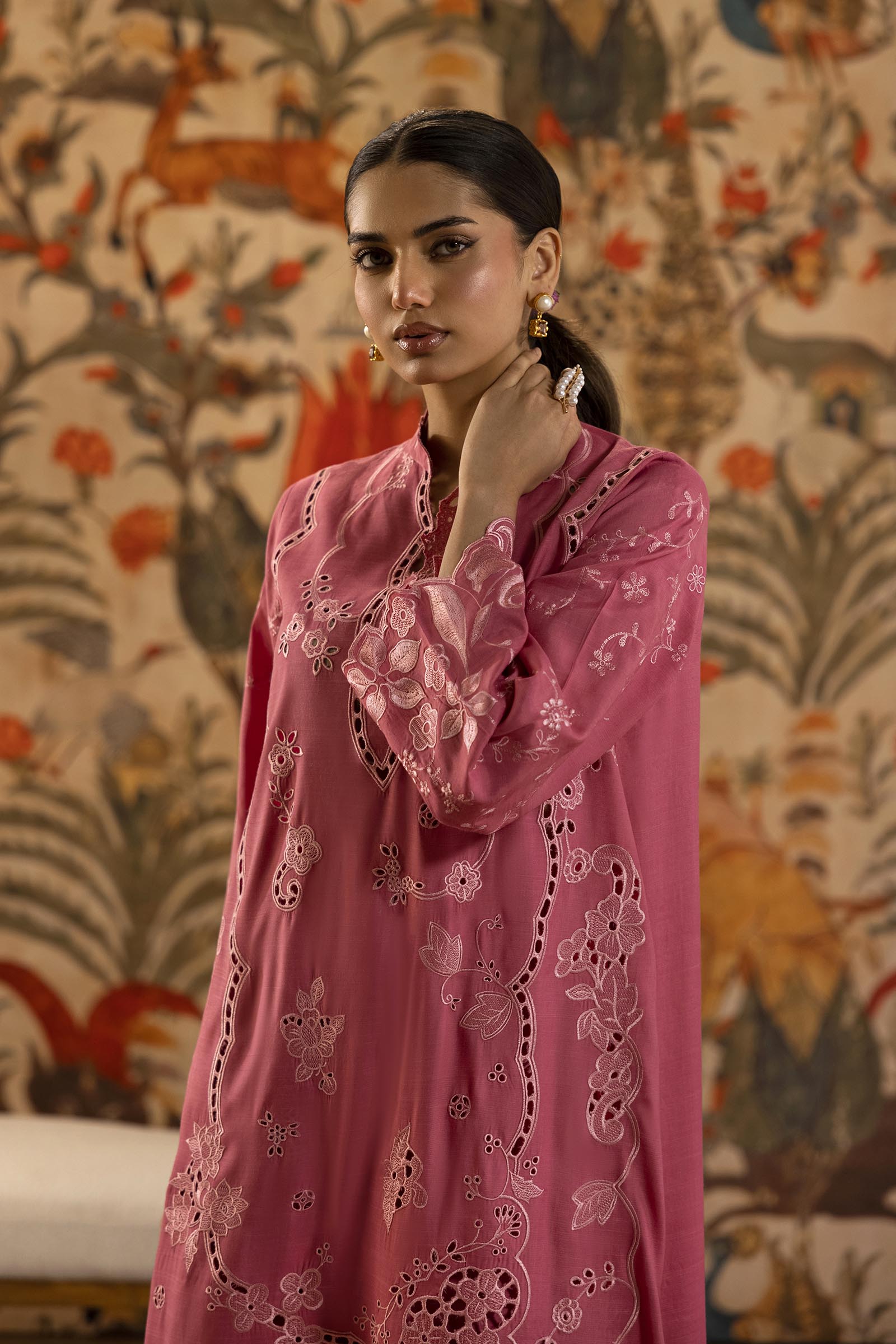 Stitched Embroidered Raw Silk Shirt+ Culotte