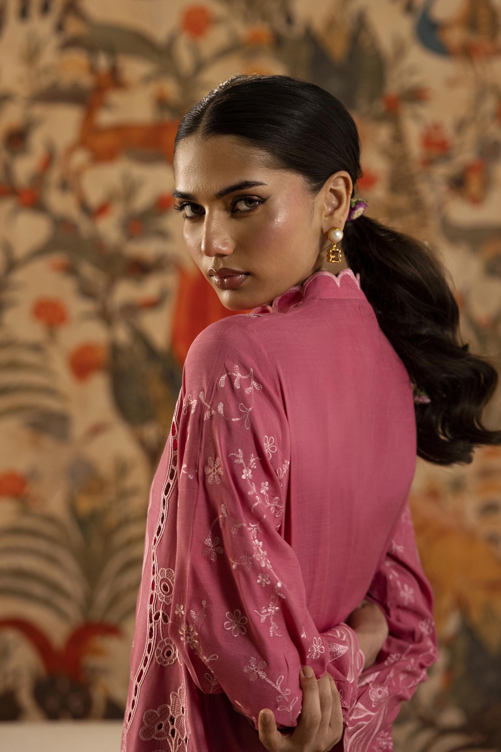 Stitched Embroidered Raw Silk Shirt+ Culotte