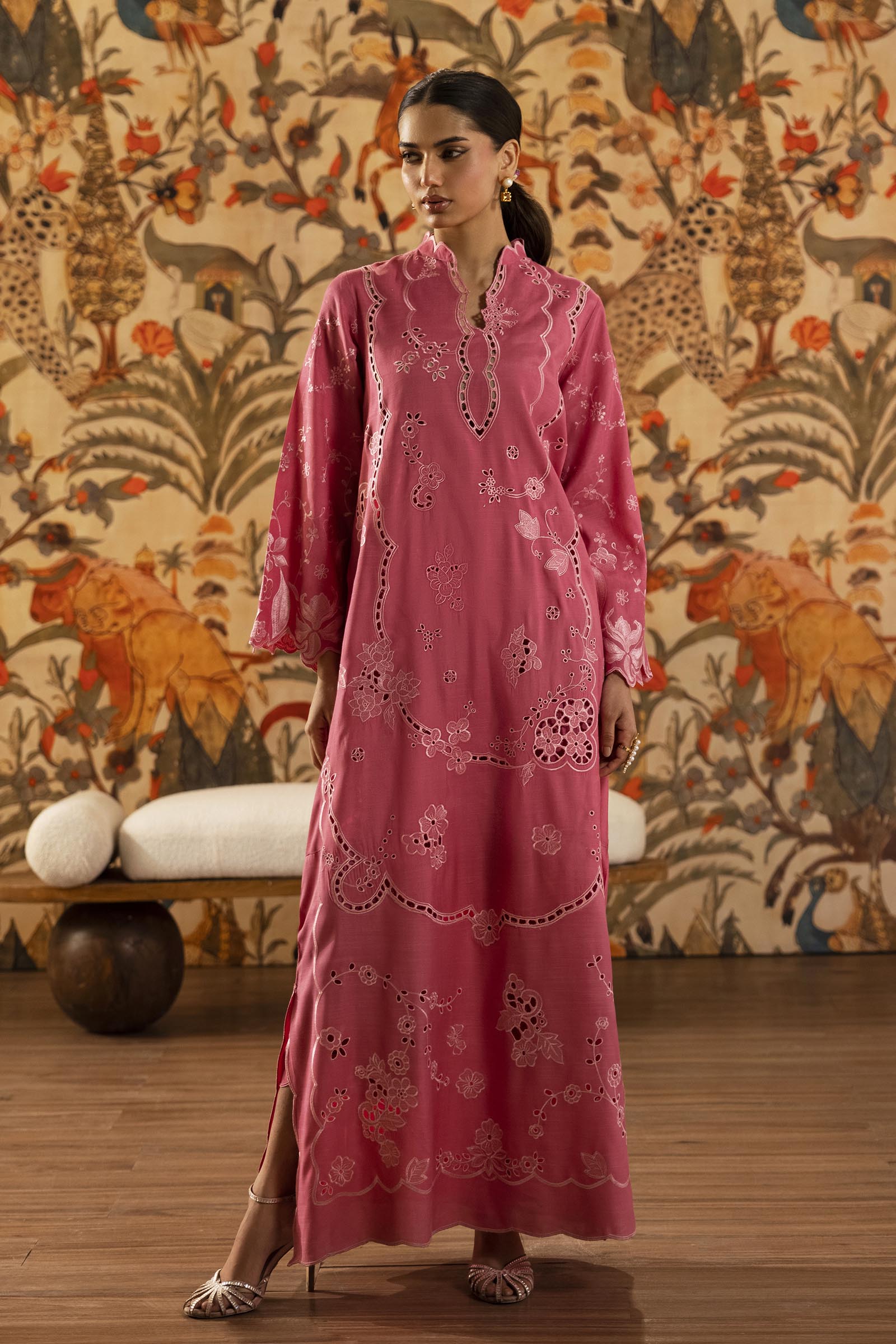 Stitched Embroidered Raw Silk Shirt+ Culotte