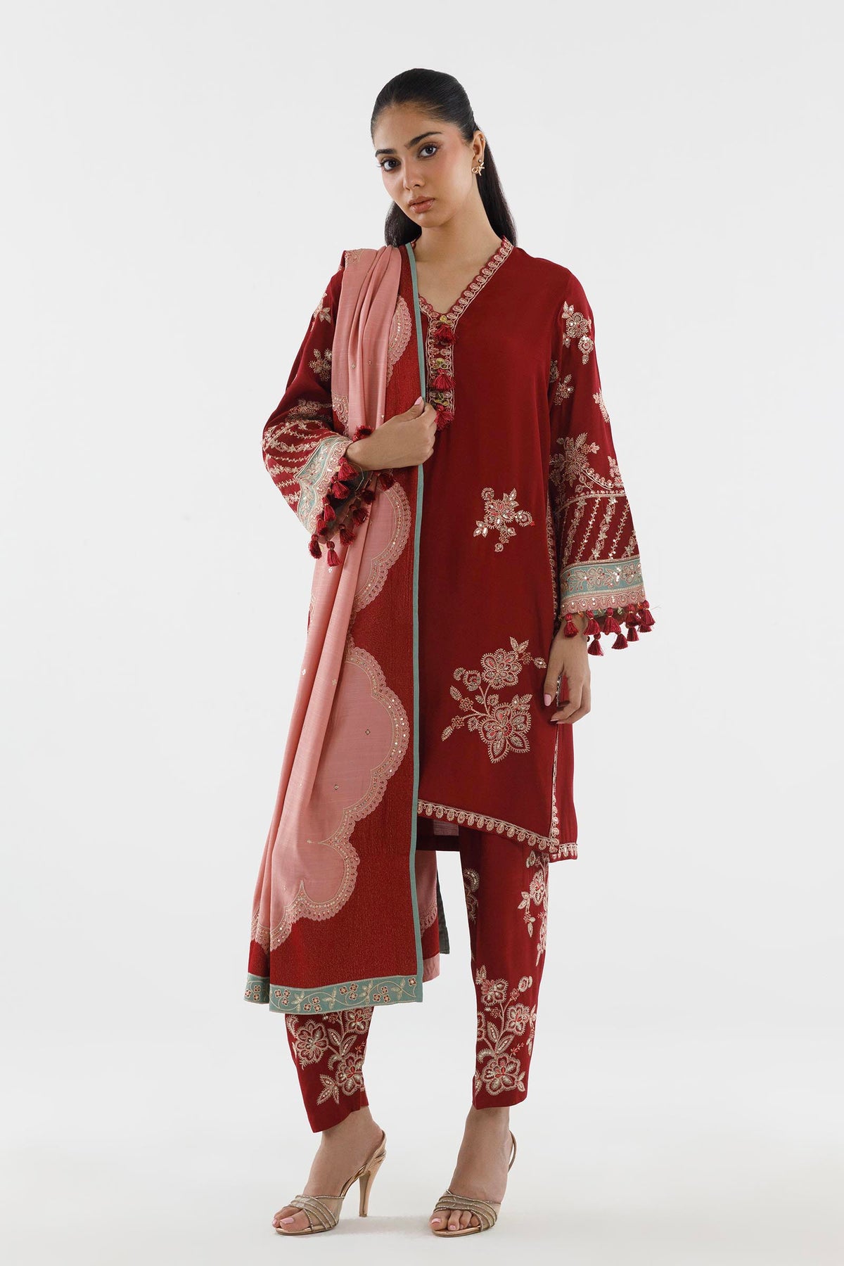 Stitched Embroidered Raw Silk Suit