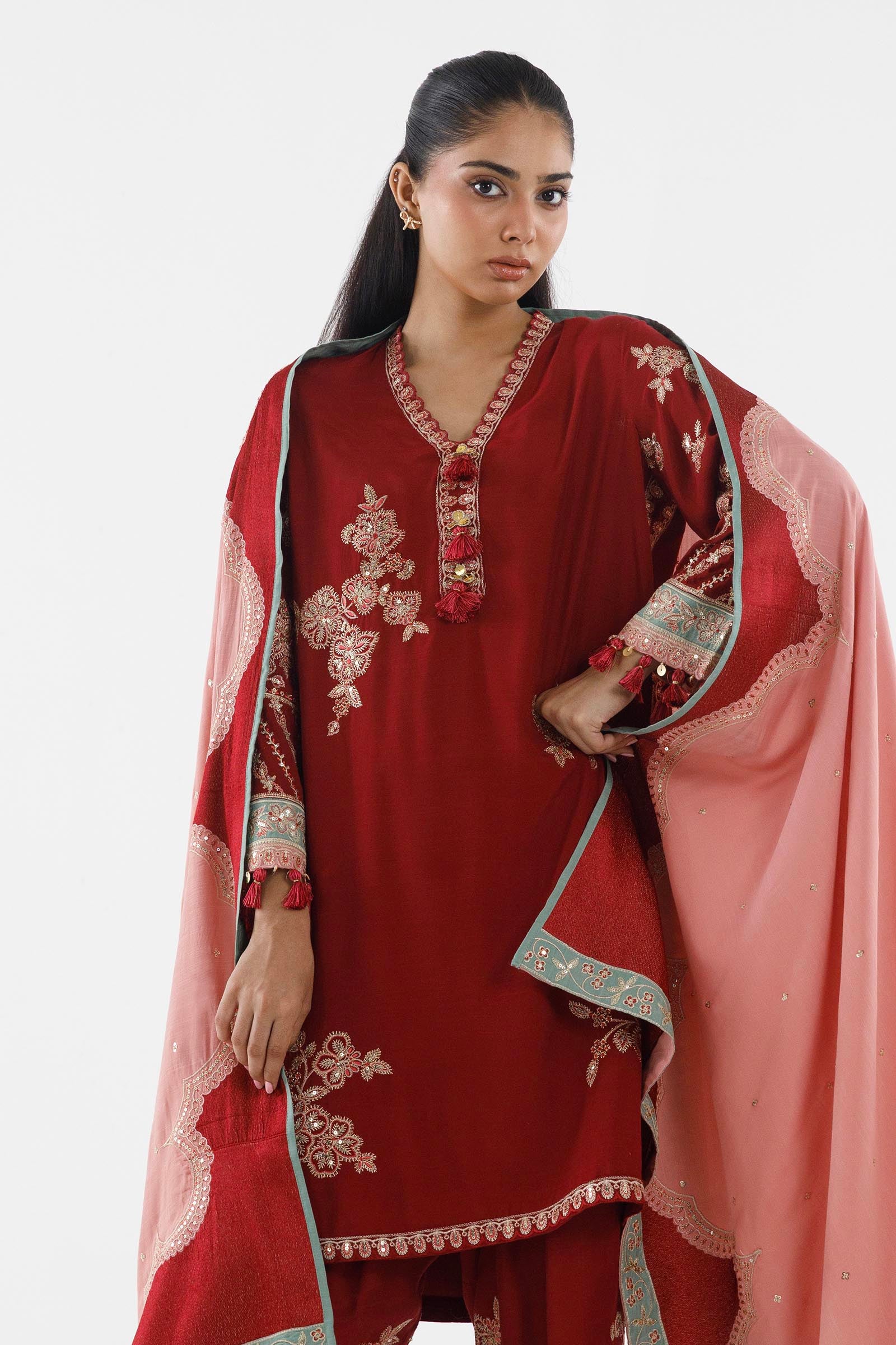 Stitched Embroidered Raw Silk Suit Secondary image