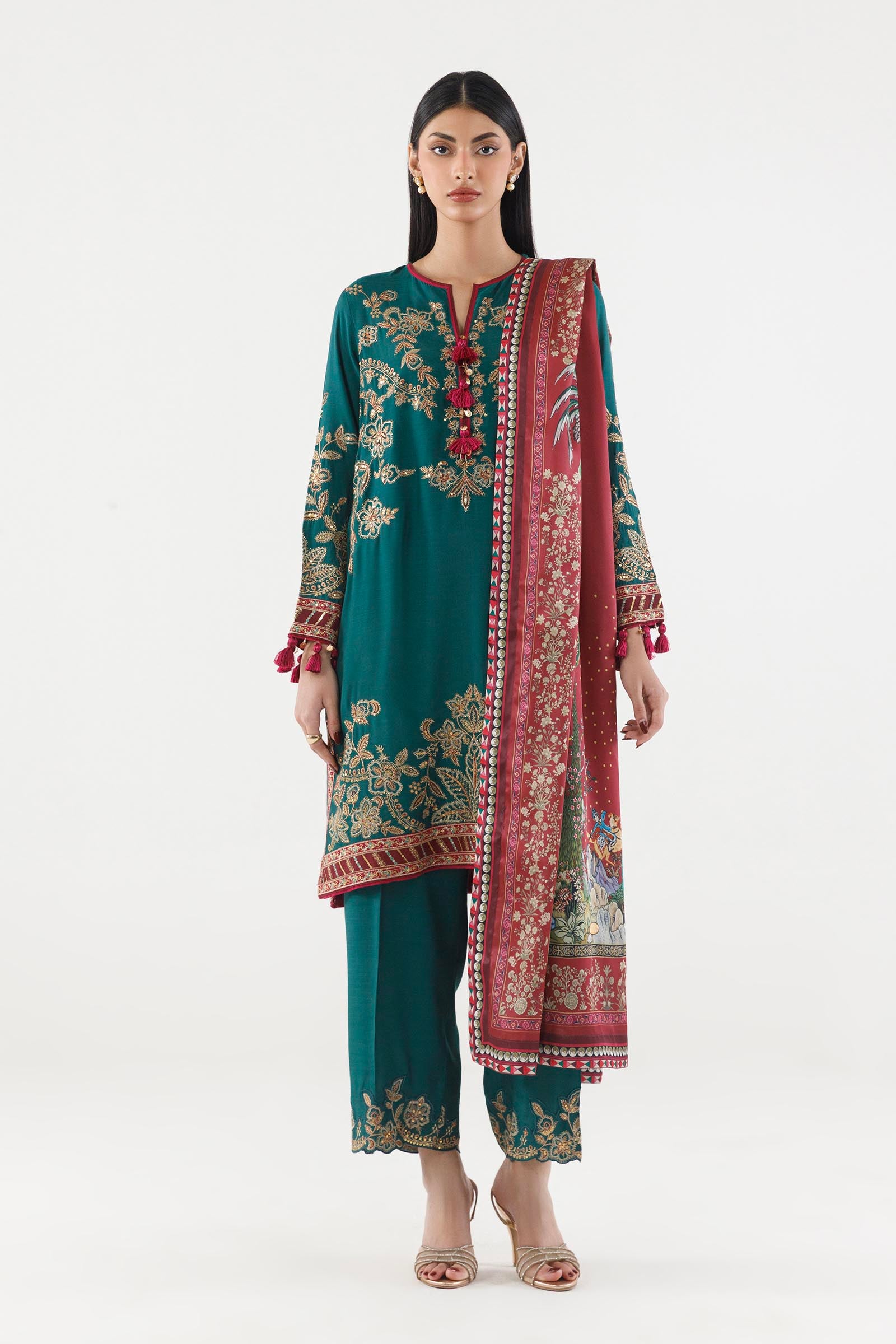 Stitched Embroidered Raw Silk Suit Main image