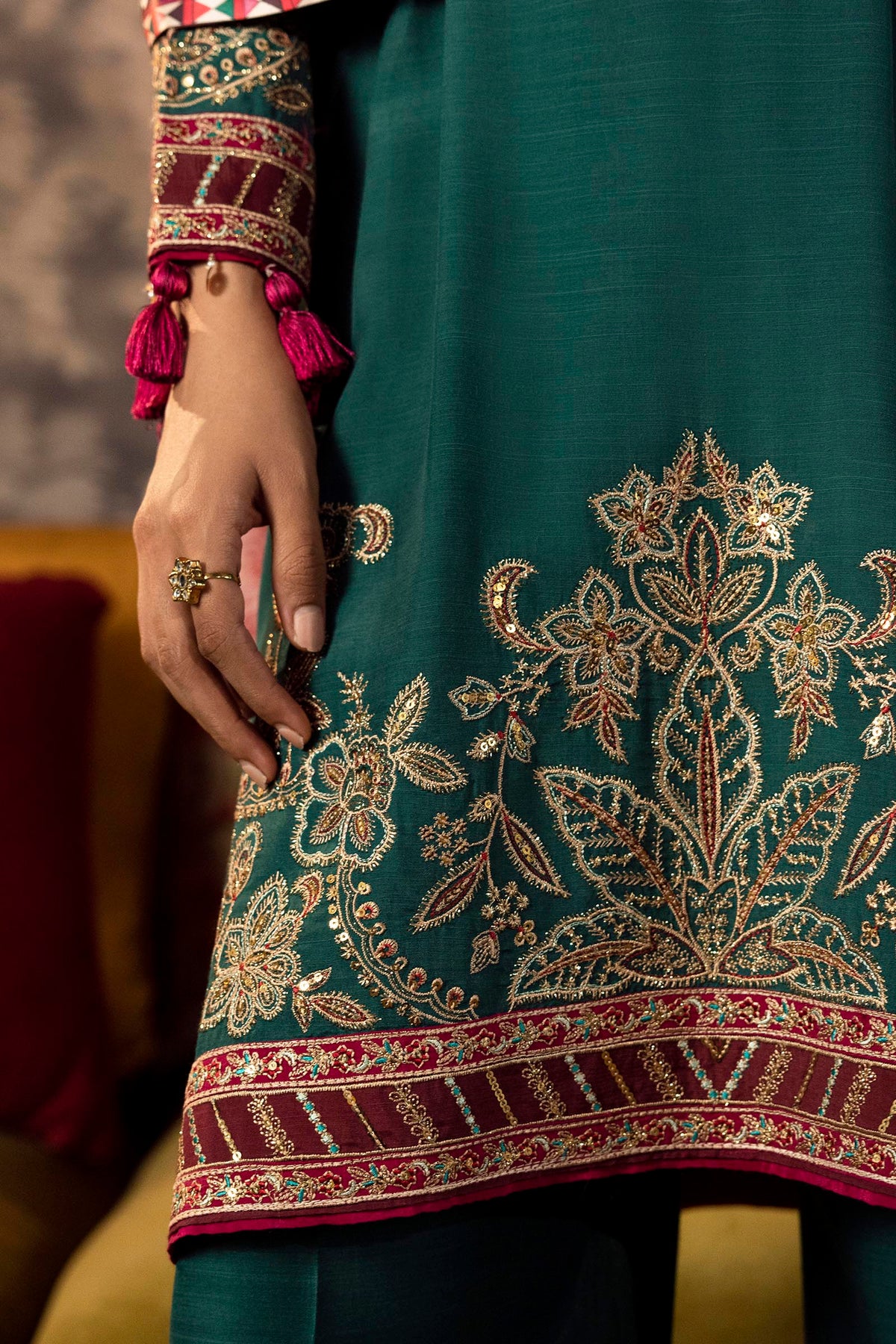 Stitched Embroidered Raw Silk Suit