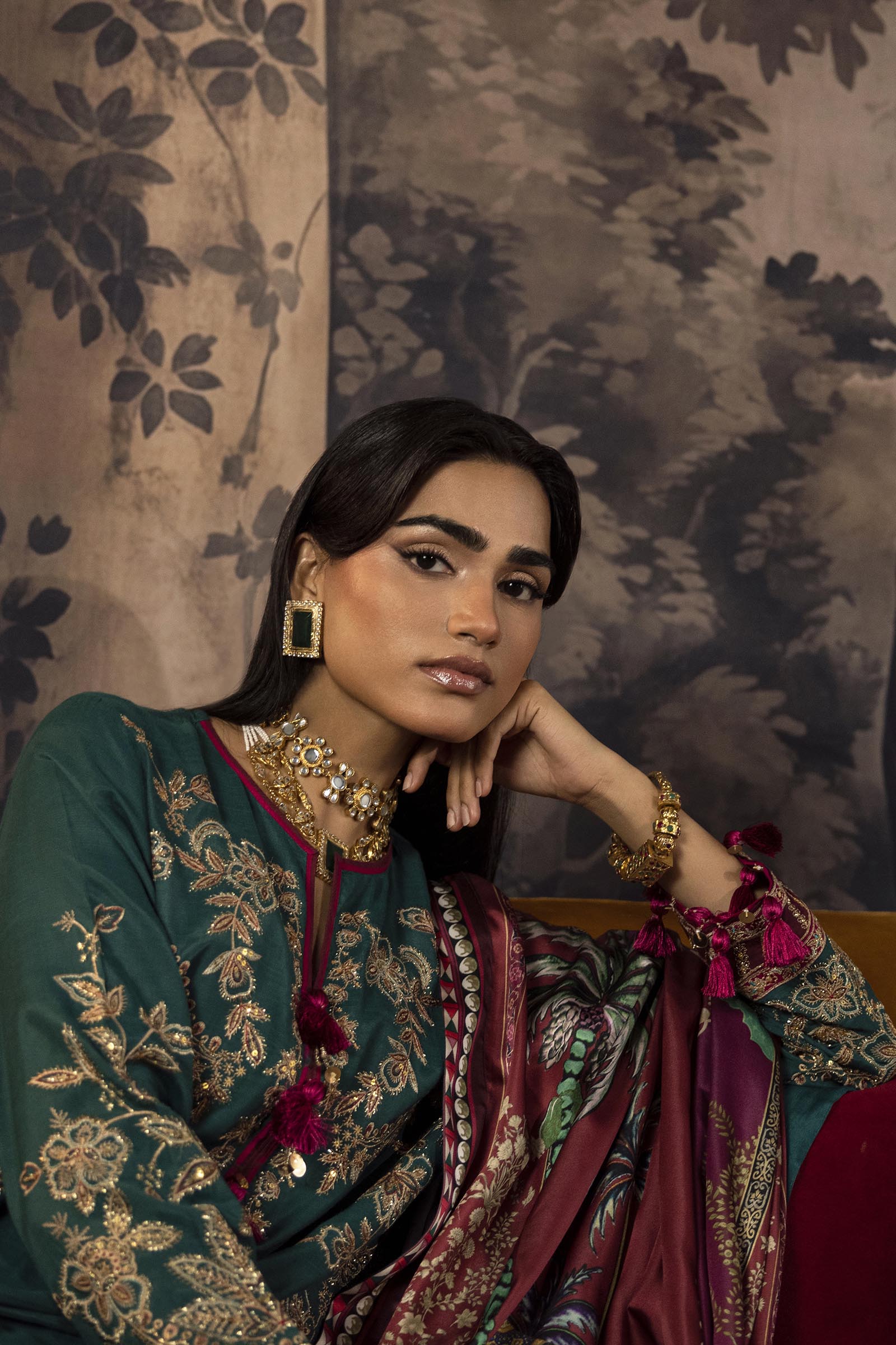 Stitched Embroidered Raw Silk Suit Secondary image