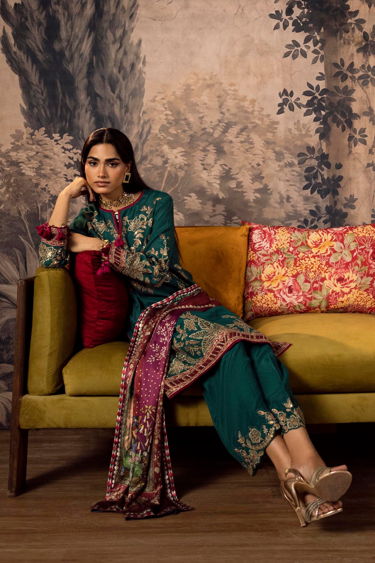 Stitched Embroidered Raw Silk Suit