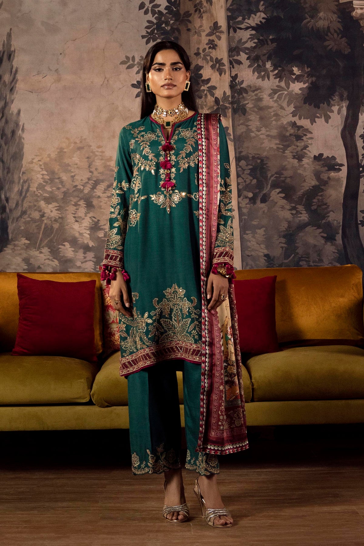 Stitched Embroidered Raw Silk Suit