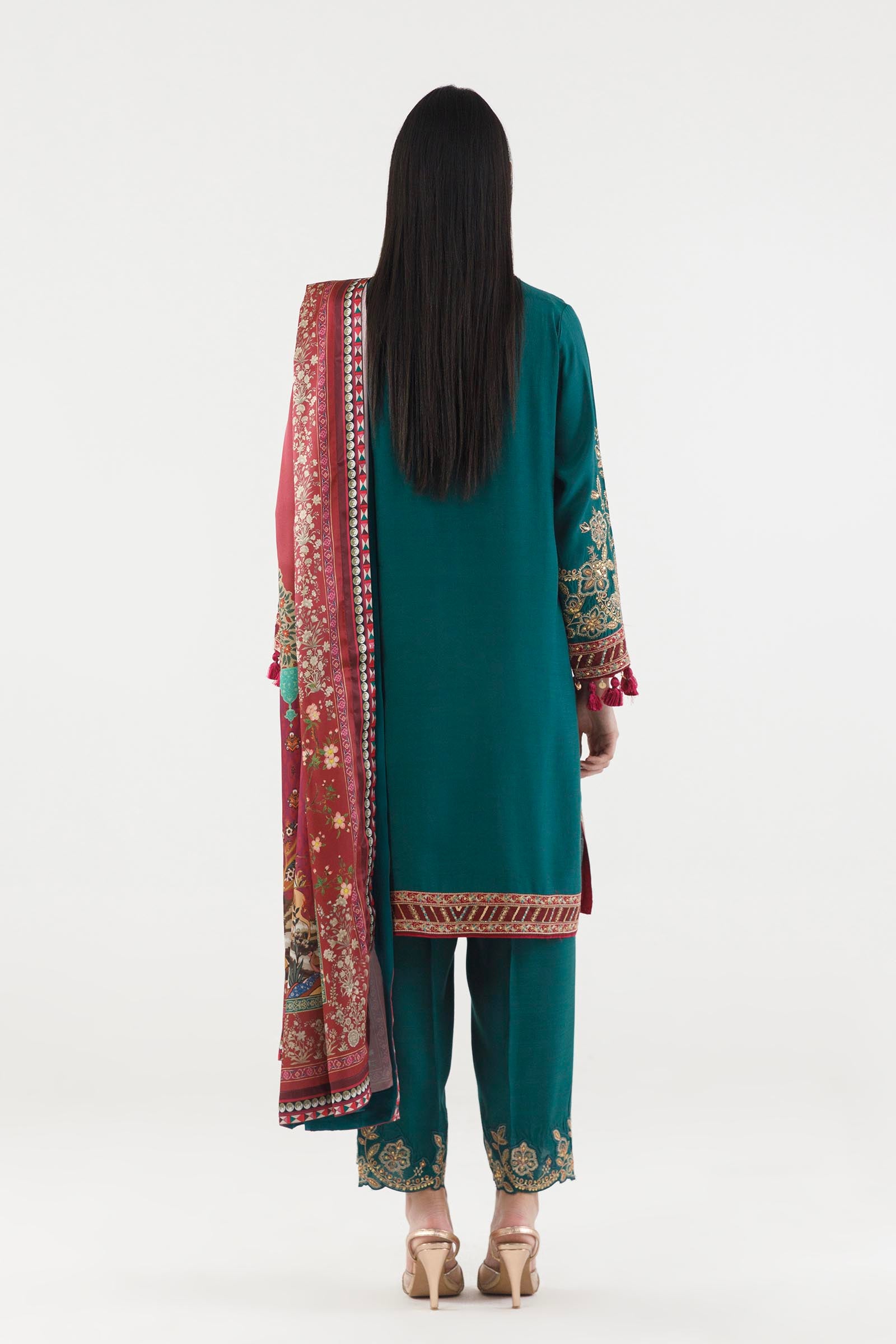 Stitched Embroidered Raw Silk Suit
