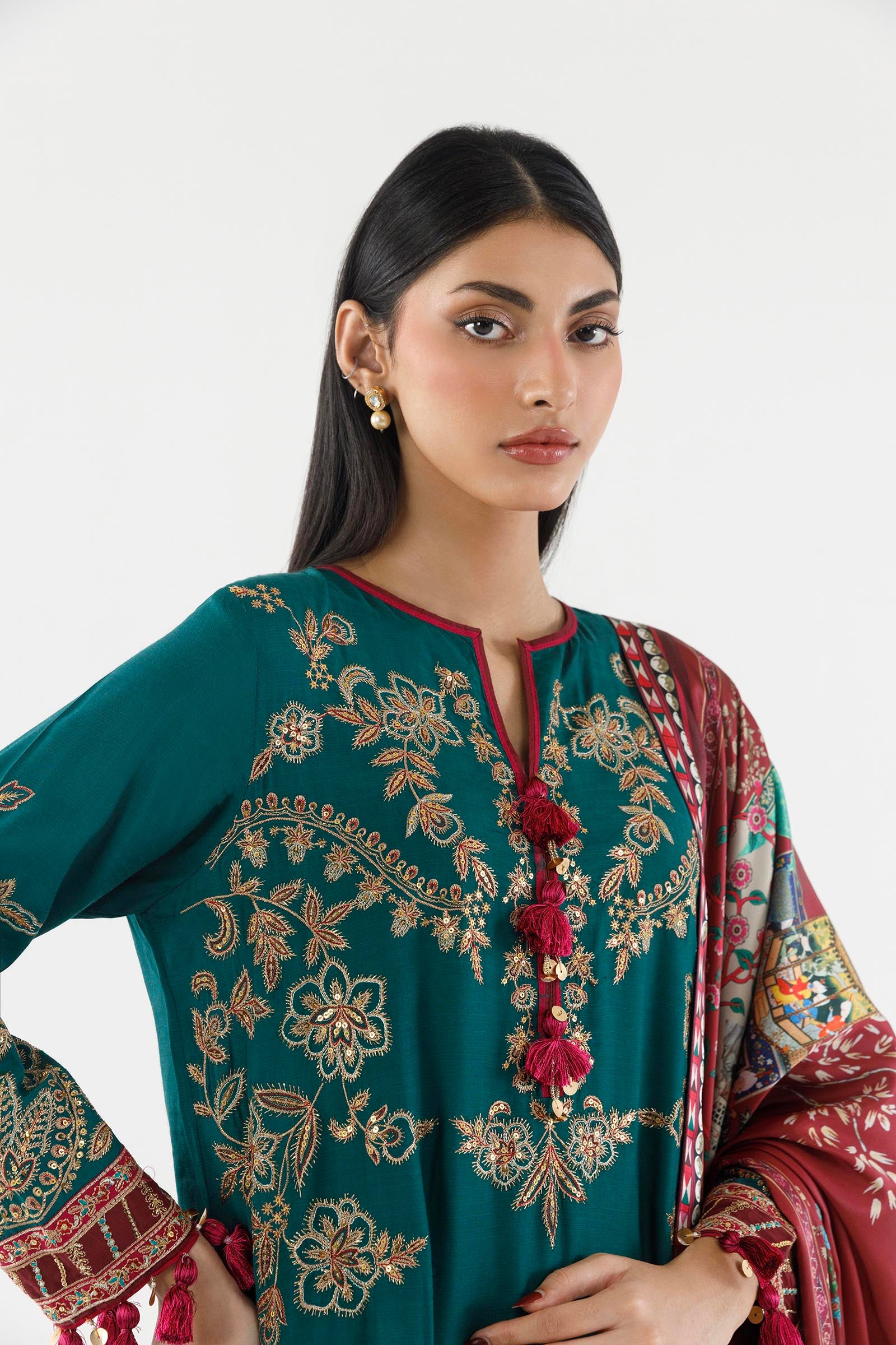 Stitched Embroidered Raw Silk Suit Secondary image