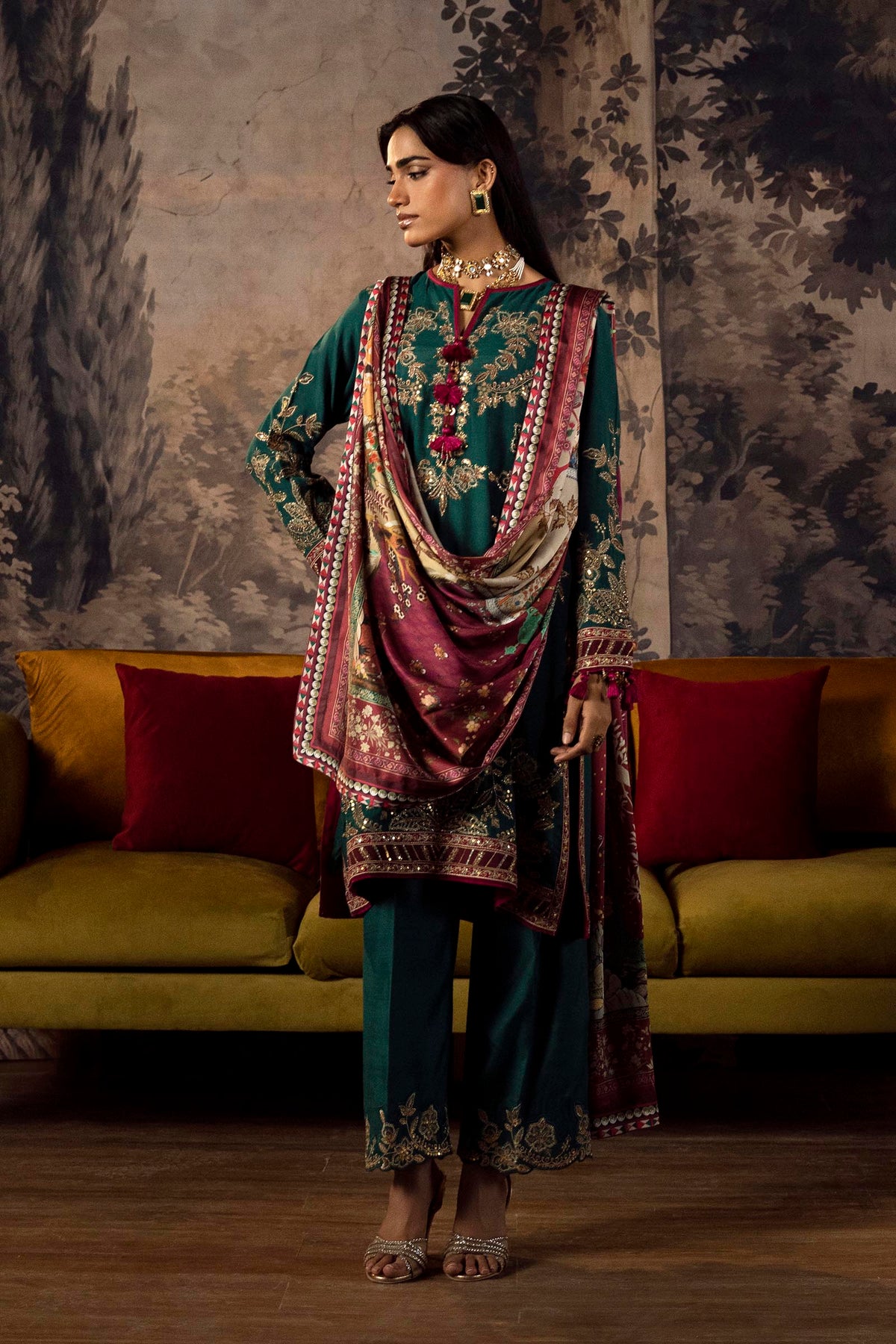 Stitched Embroidered Raw Silk Suit