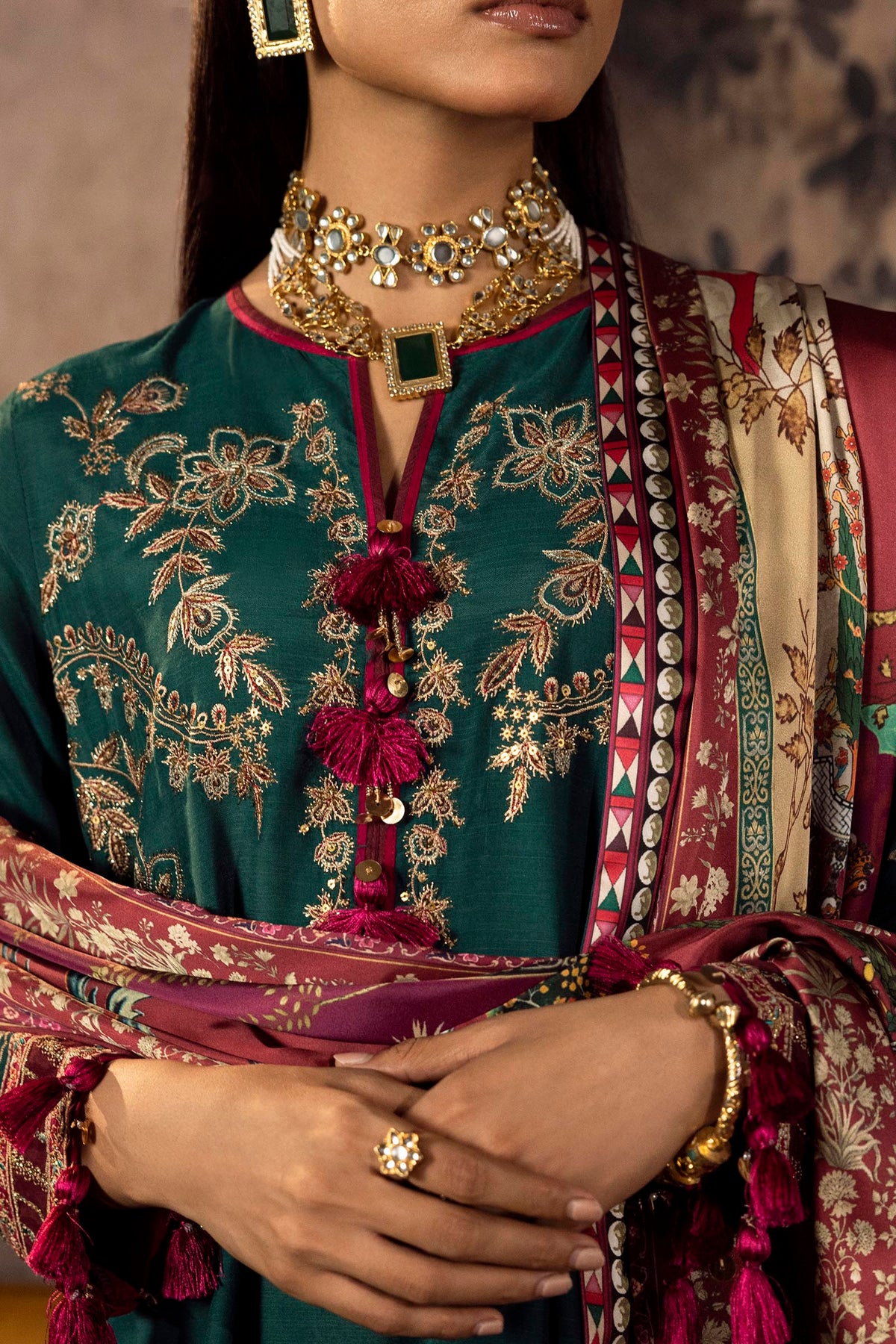 Stitched Embroidered Raw Silk Suit