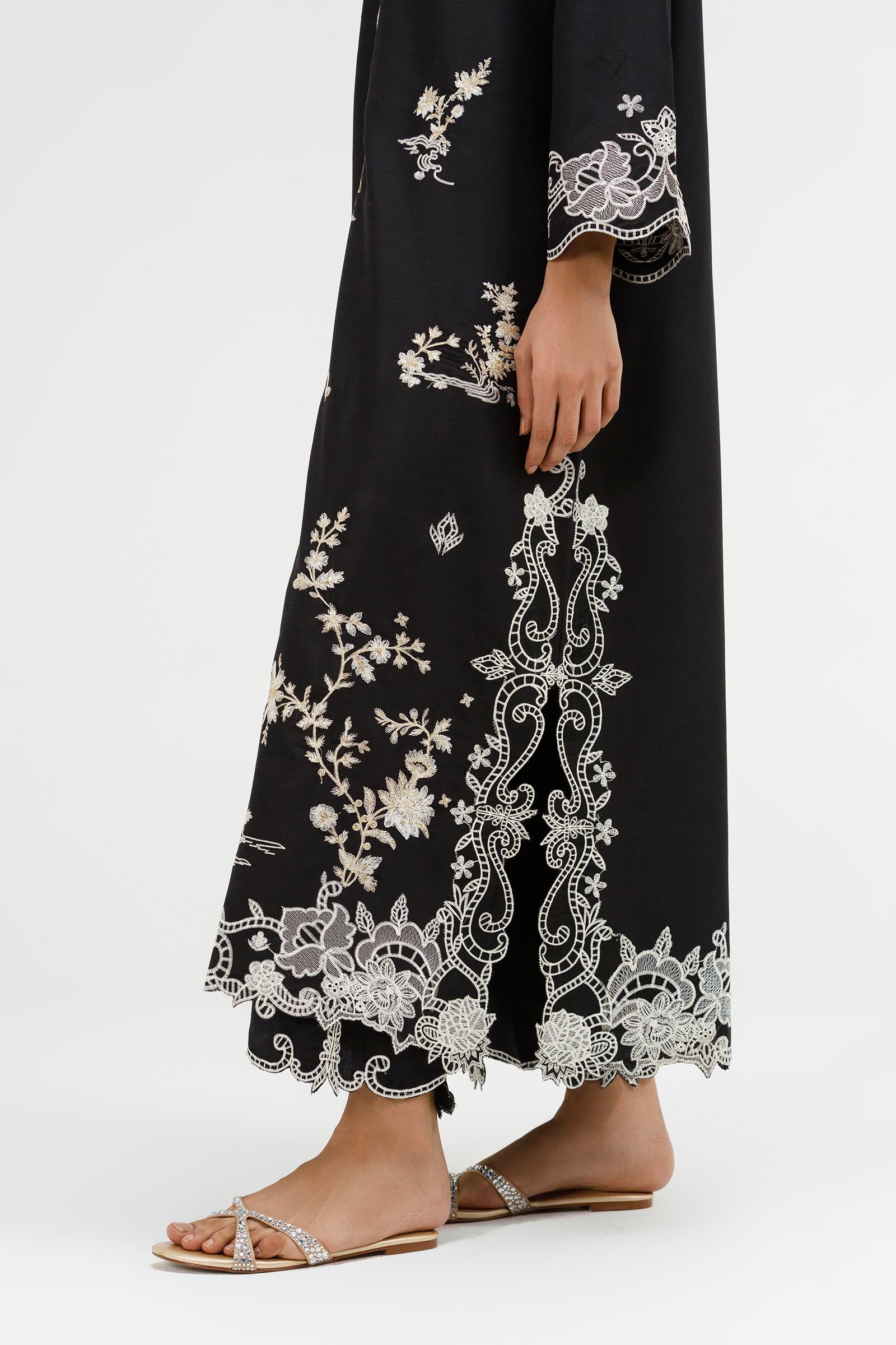 Stitched Embroidered Raw Silk Shirt+ Culotte