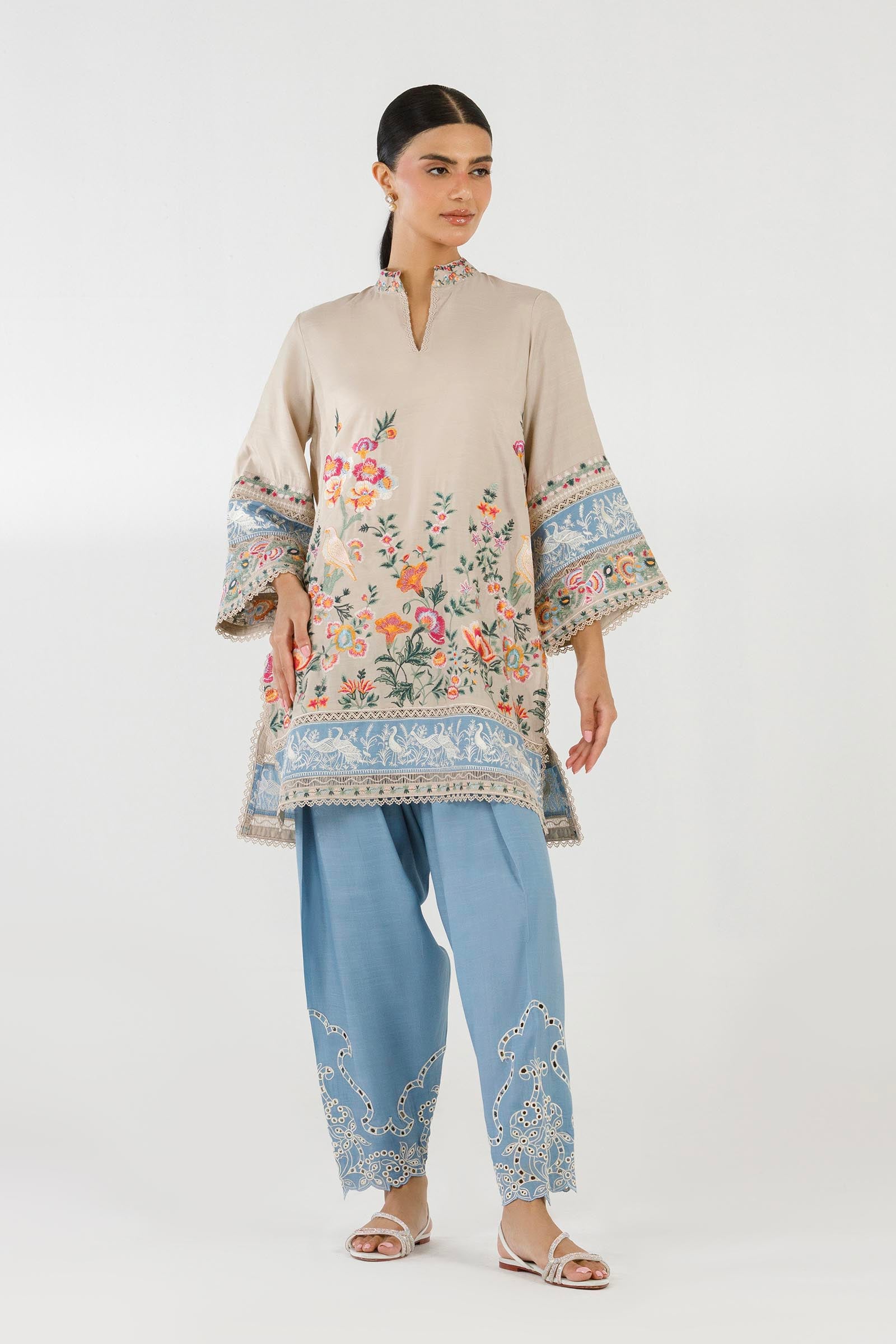 Stitched Embroidered Raw Silk Shirt+ Shalwar Main image