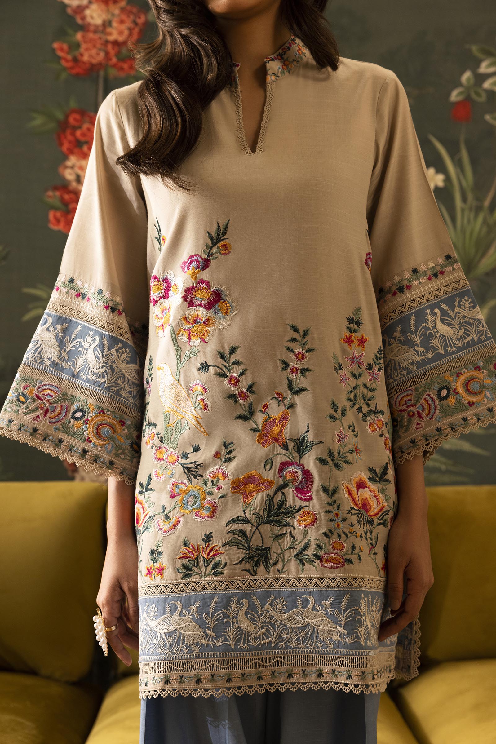 Stitched Embroidered Raw Silk Shirt+ Shalwar