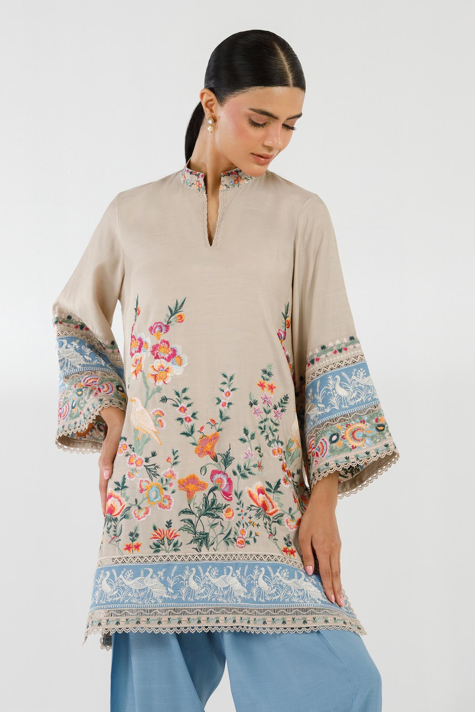 Stitched Embroidered Raw Silk Shirt+ Shalwar Secondary image
