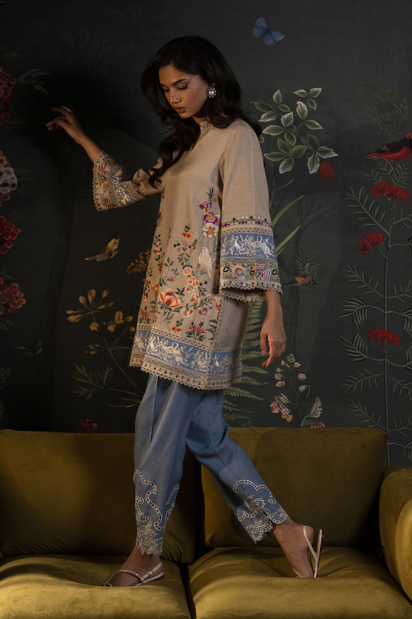 Stitched Embroidered Raw Silk Shirt+ Shalwar