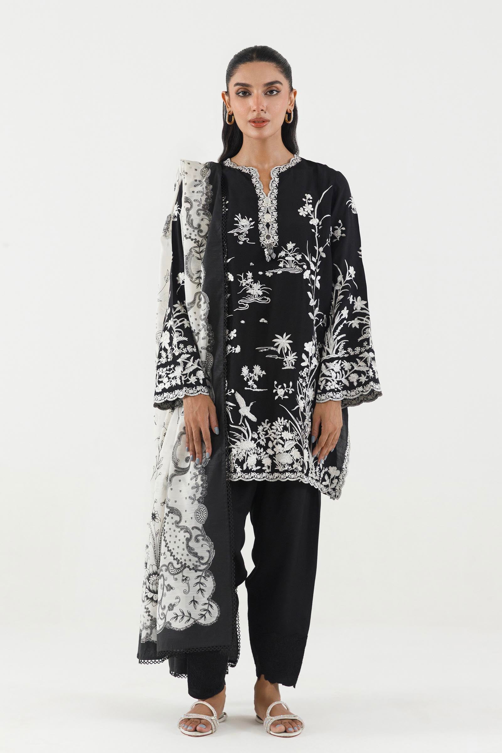 Stitched Embroidered Raw Silk Suit Main image
