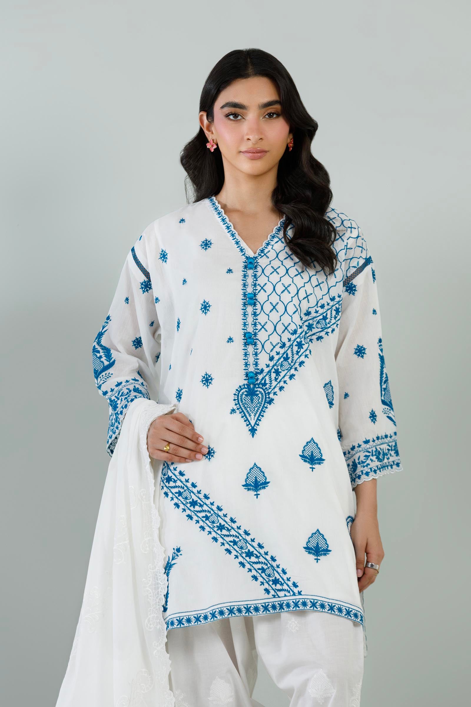 Stitched Embroidered Lawn Shirt + Shalwar Secondary image
